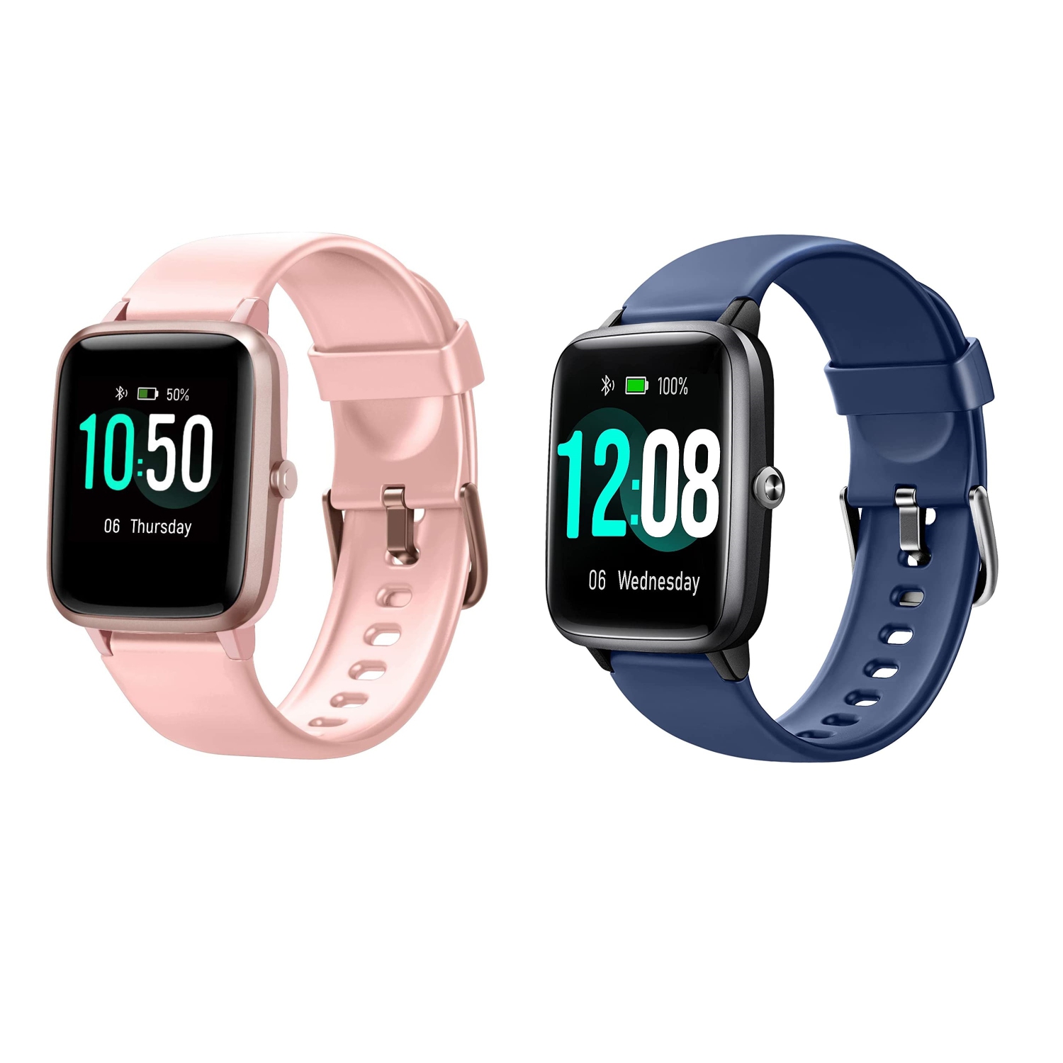 Letscom ID205L Smart Watch and Fitness Tracker with Heart Rate Monitor (2-pack) by Letsfit - Blue & Pink
