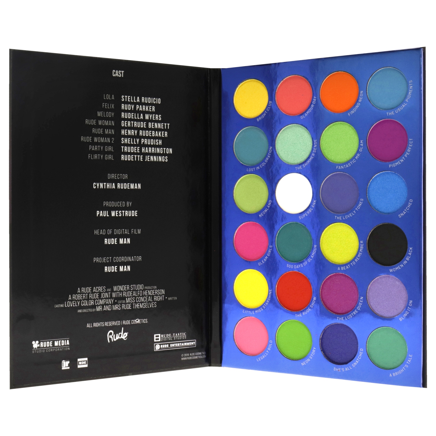 City of Neon Lights - 24 Vibrant Pigment and Eyeshadow Palette by Rude Cosmetics for Women - 0.63 oz Eye Shadow
