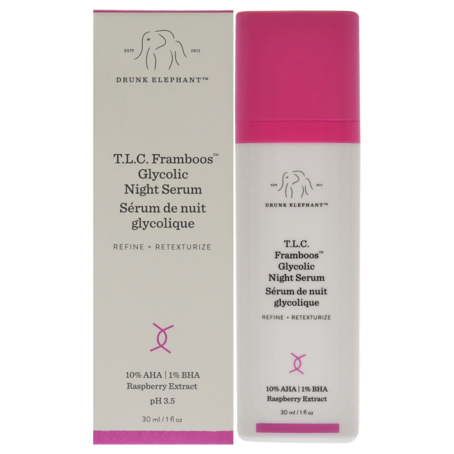 T.L.C. Framboos Glycolic Night Serum by Drunk Elephant for Unisex - 1 oz Serum