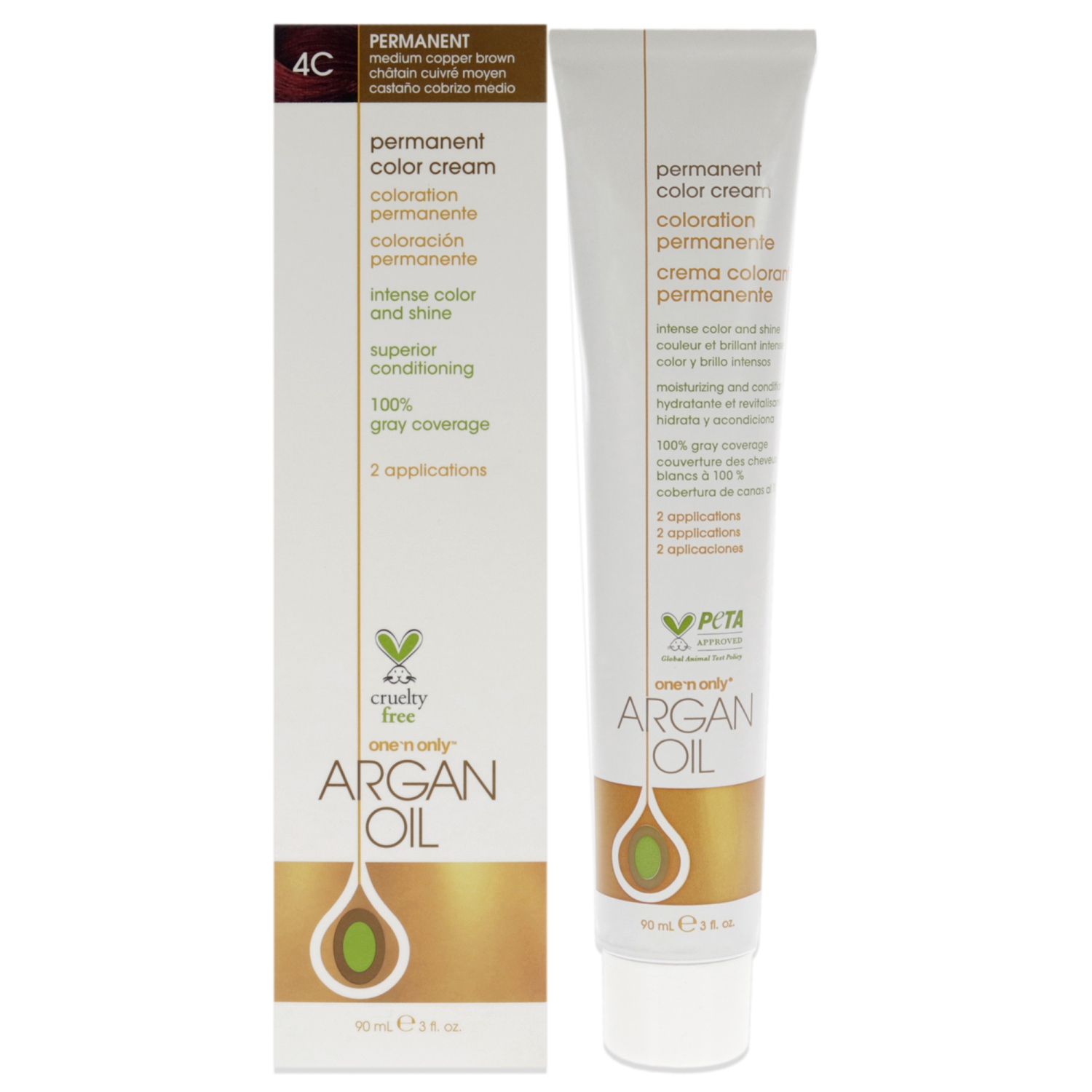 Crème de coloration permanente à l'huile d'argan - 4C brun cuivré moyen par One n Only pour unisexe - 3 oz de couleur de cheveux