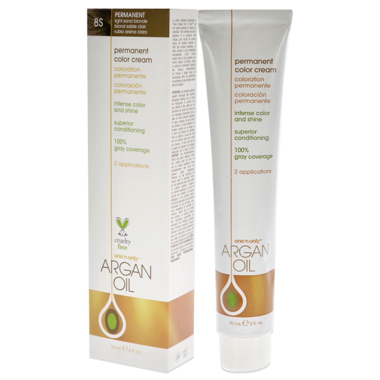 Crème de coloration permanente à l'huile d'argan - 8S Light Sand Blonde par One n Only pour unisexe - 3 oz de couleur de cheveux