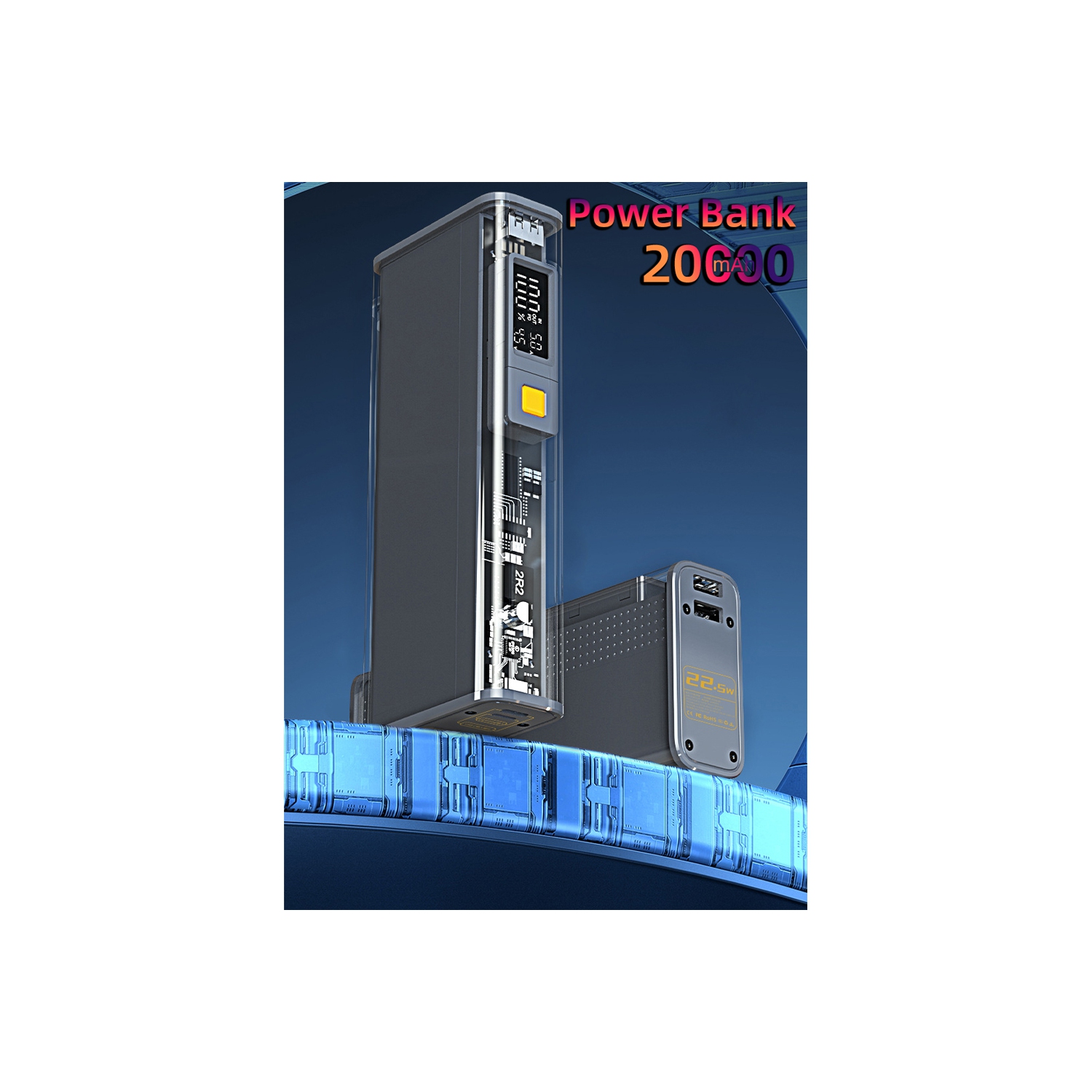 axGear Banque d'alimentation portable 20000mAh Powerbank à charge rapide USB / USB-c avec affichage numérique