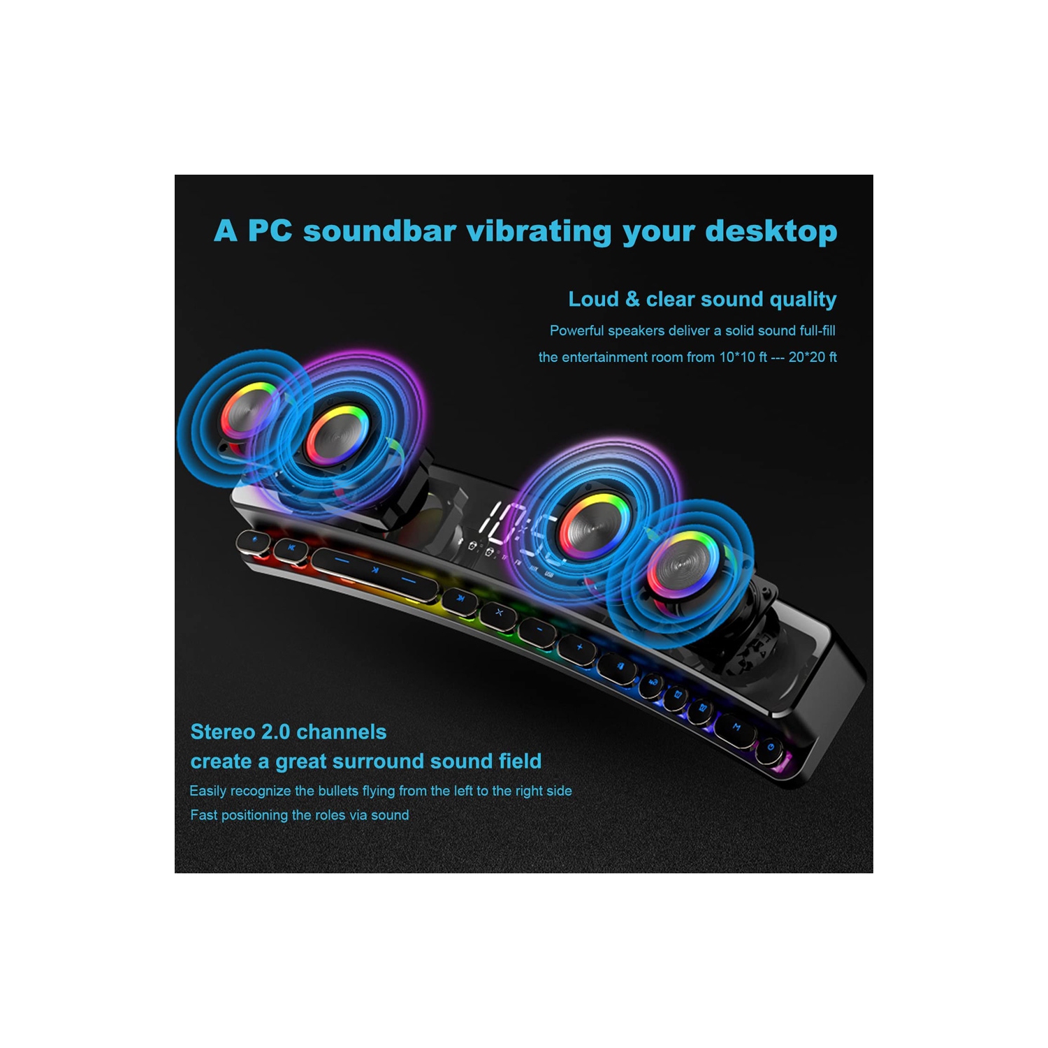 axGear Haut-parleurs d'ordinateur Bureau FM RVB PC Haut-parleur de jeu Barre de son avec Bluetooth