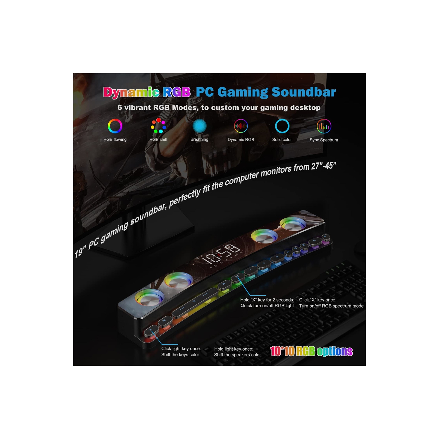 axGear Haut-parleurs d'ordinateur Bureau FM RVB PC Haut-parleur de jeu Barre de son avec Bluetooth