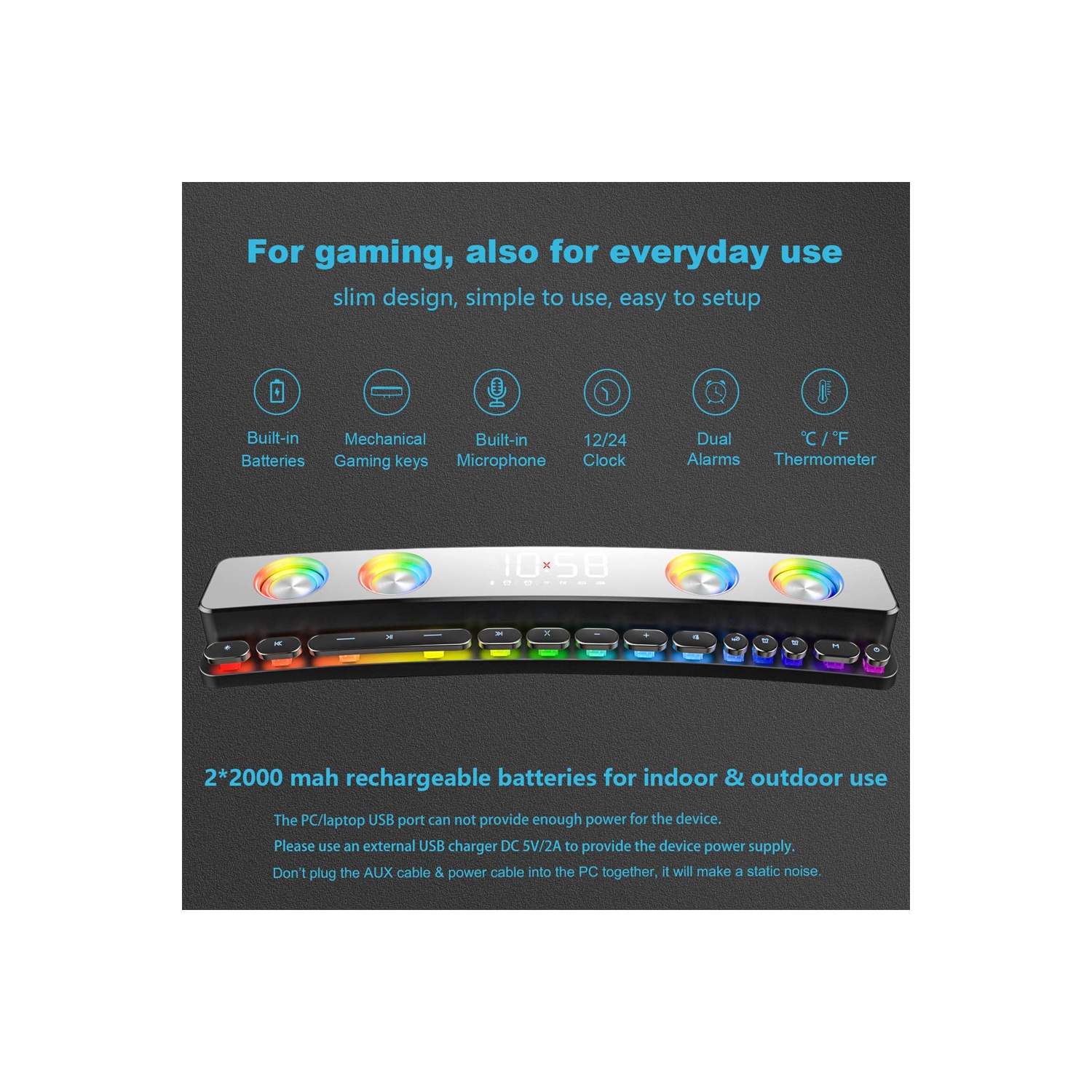 axGear Haut-parleurs d'ordinateur Bureau FM RVB PC Haut-parleur de jeu Barre de son avec Bluetooth