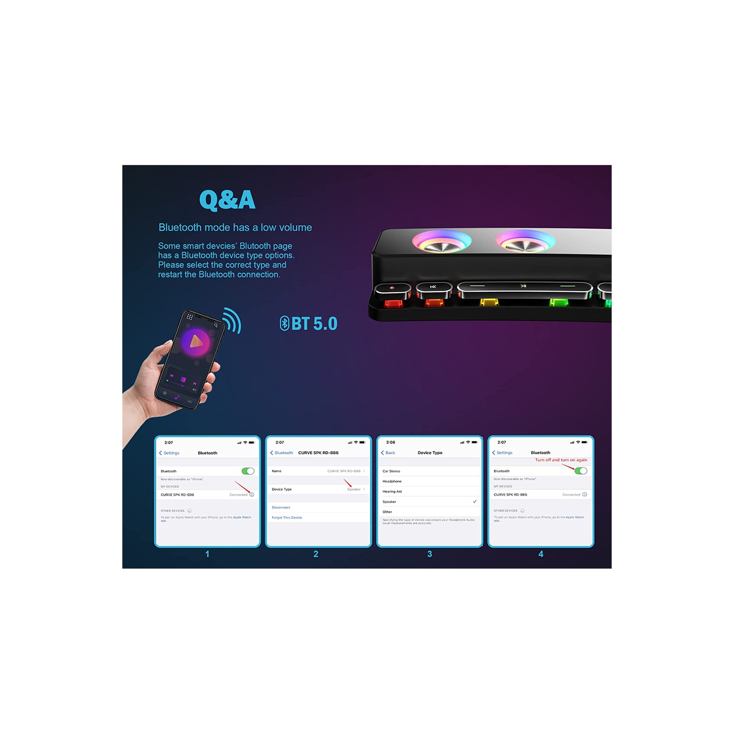 axGear Haut-parleurs d'ordinateur Bureau FM RVB PC Haut-parleur de jeu Barre de son avec Bluetooth