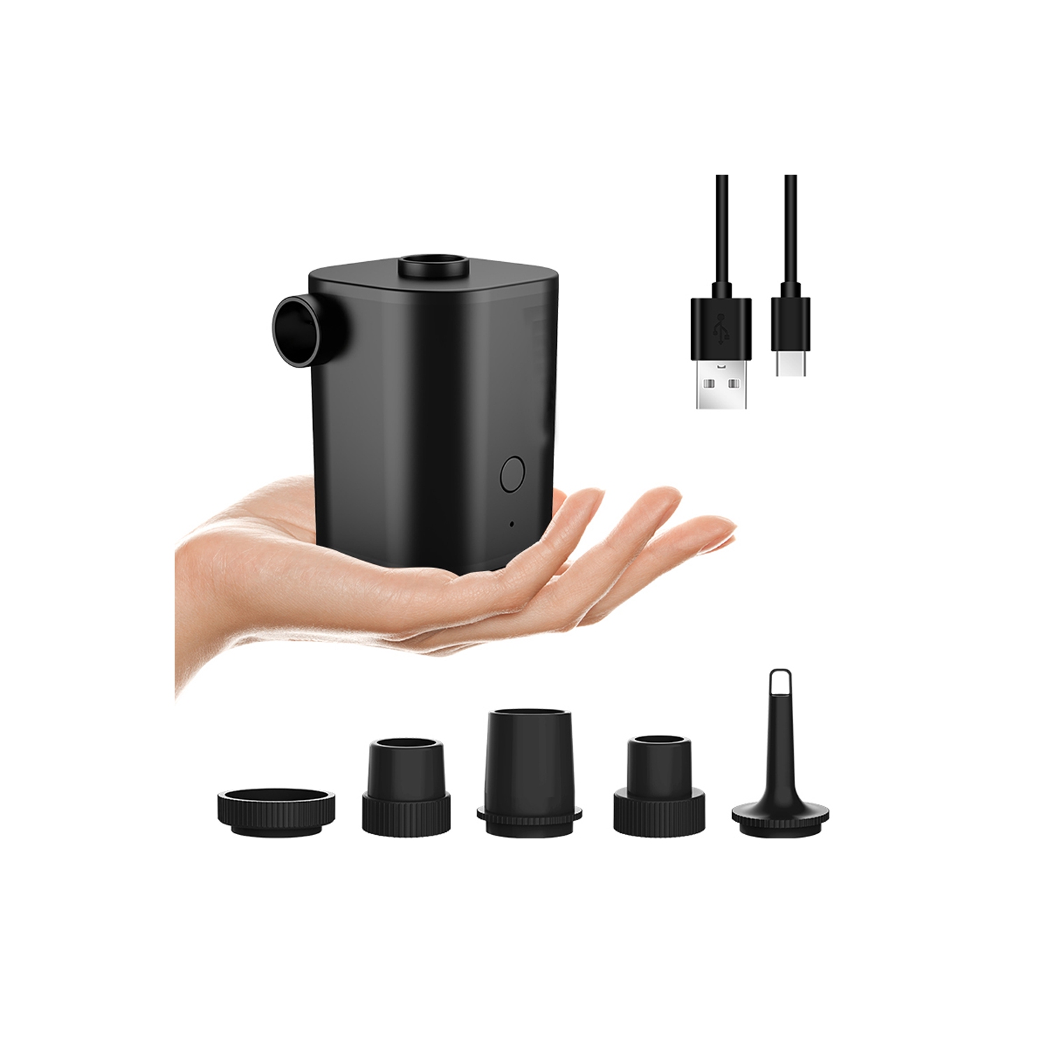 axGear Pompe à air portable sans fil pour pompe à matelas pneumatique rechargeable gonflable avec 5 buses noir