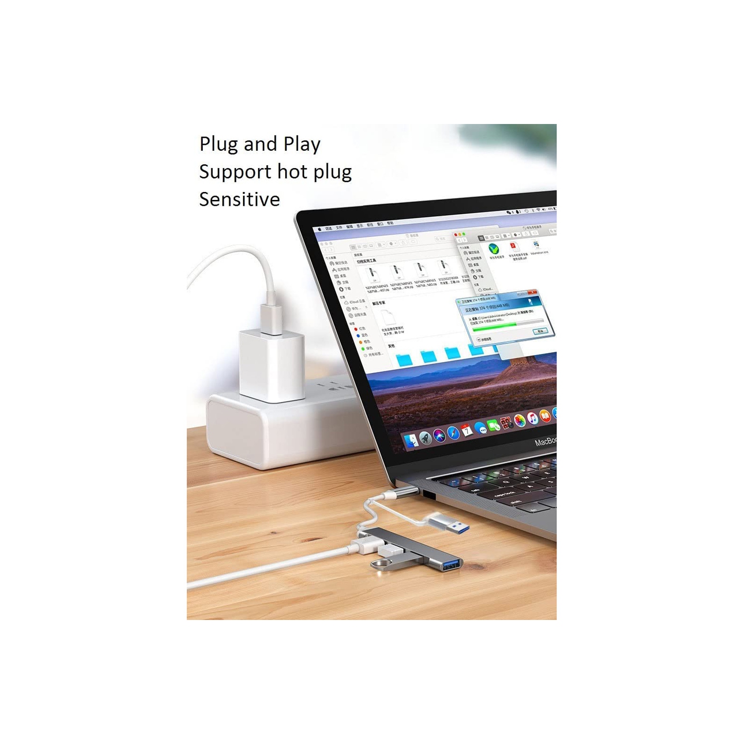 axGear USB-C Type C vers USB 3.0 Hub 4 ports Adaptateur USB USB-C Aluminium Slim Thunderbolt USB