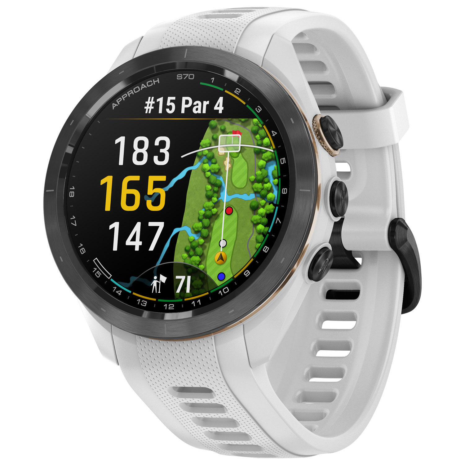 Montre intelligente GPS de 42 mm Approach S70 de Garmin pour le golf - Blanc