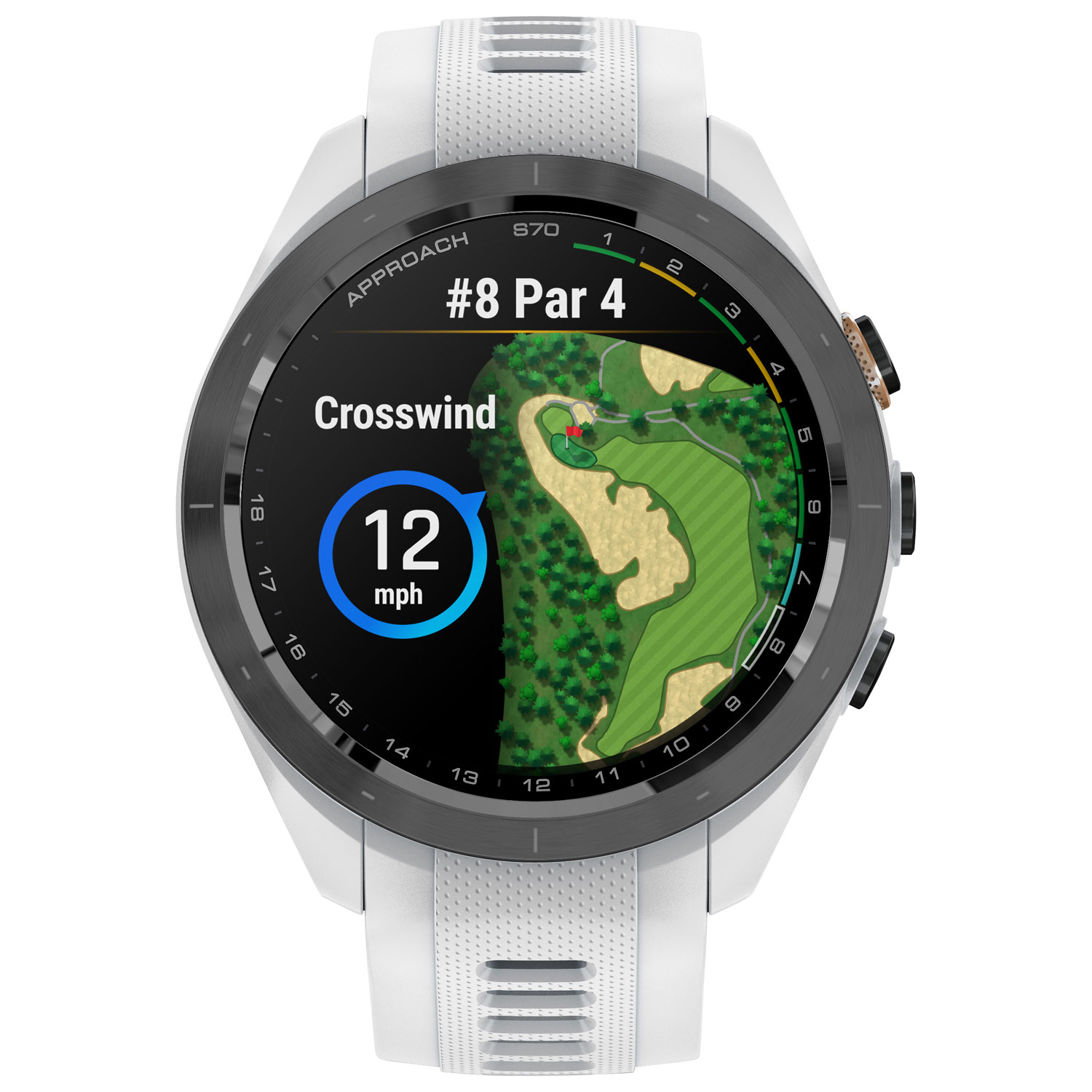 Montre intelligente GPS de 42 mm Approach S70 de Garmin pour le golf - Blanc
