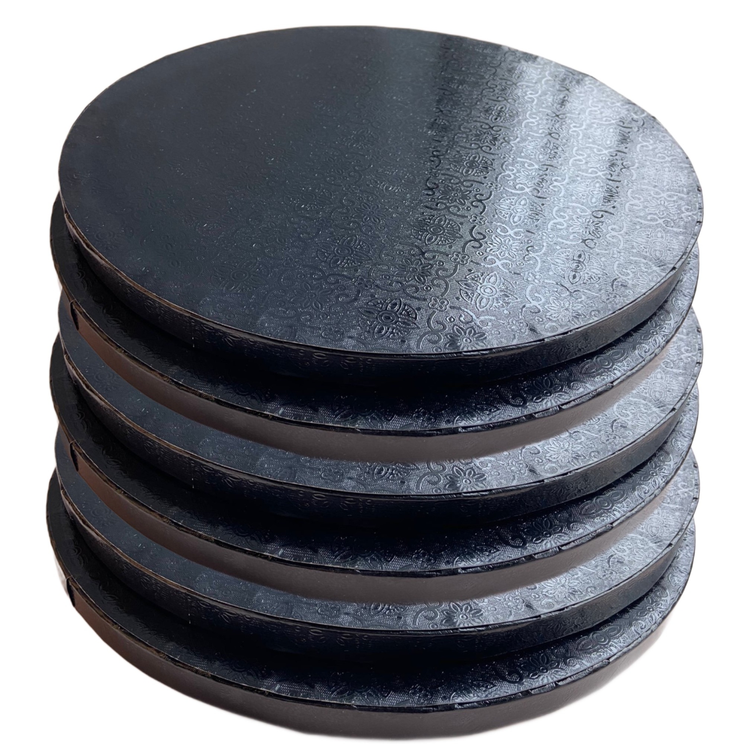 Tambour de gâteau rond à bord lisse noir – 12 po x ½ po – Paquet de 6