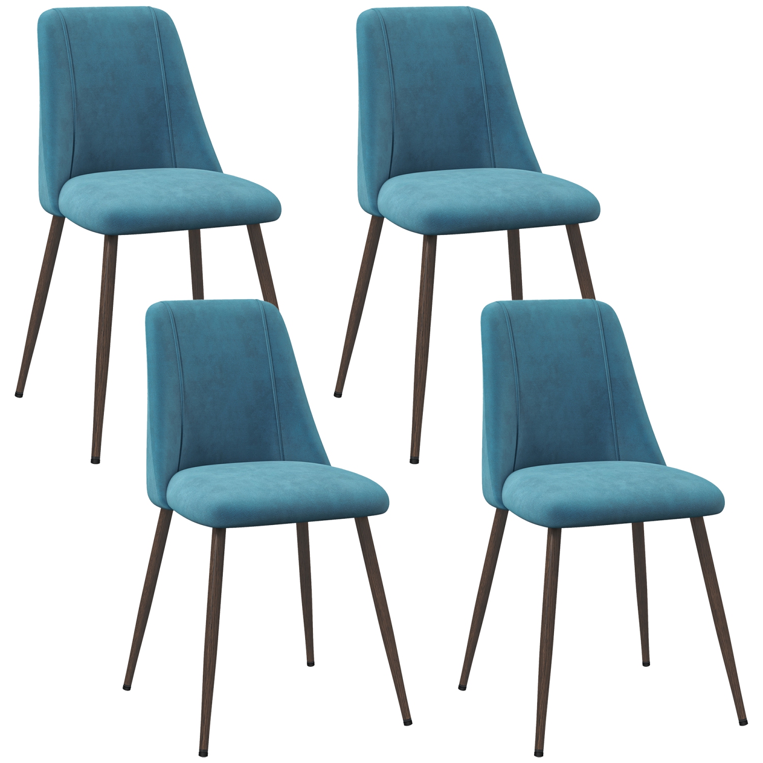 HOMCOM Dining Chairs Set of 4, Modern Kitchen Chairs with Velvet-touch Upholstery, Curved Back and Wood-grain Steel Legs, Accent Chairs for Living