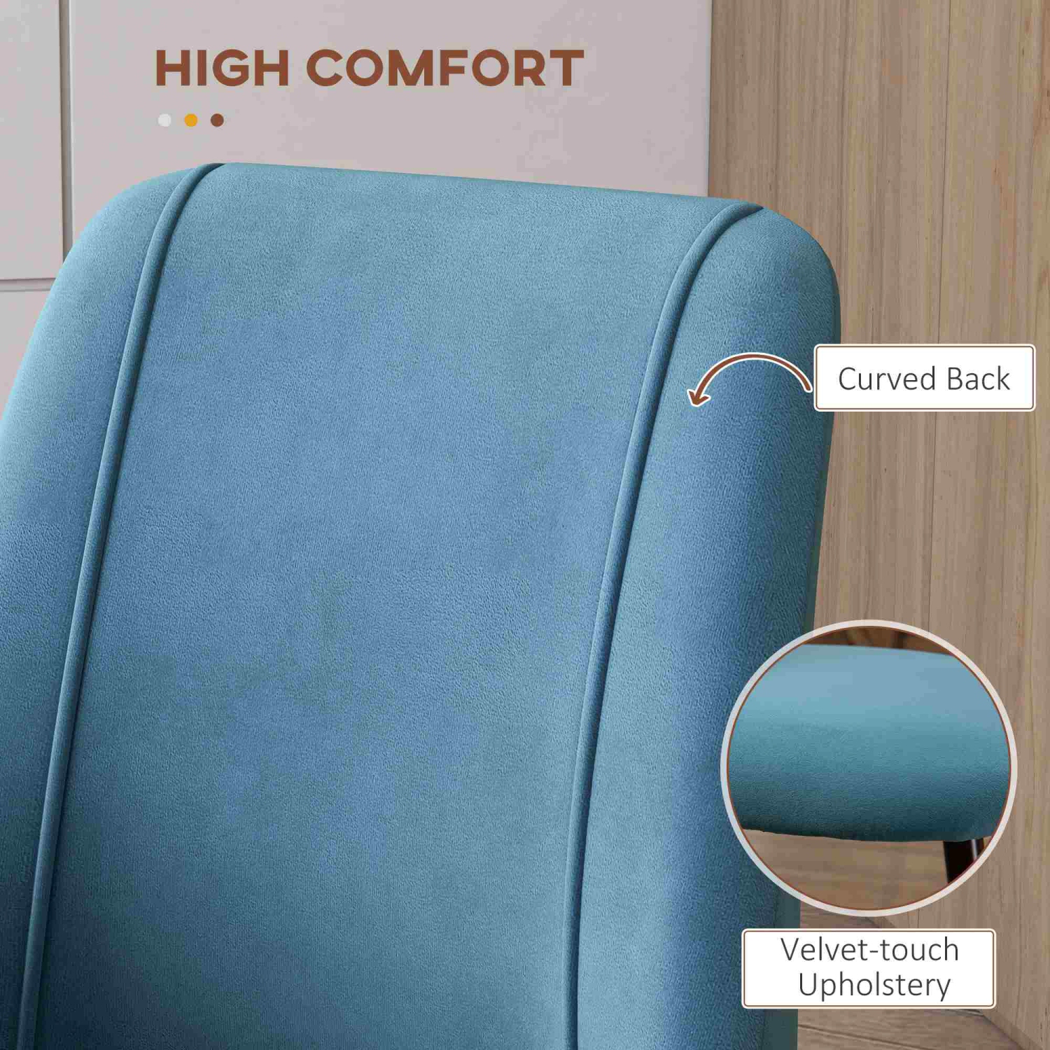 HOMCOM Dining Chairs Set of 4, Modern Kitchen Chairs with Velvet-touch Upholstery, Curved Back and Wood-grain Steel Legs, Accent Chairs for Living