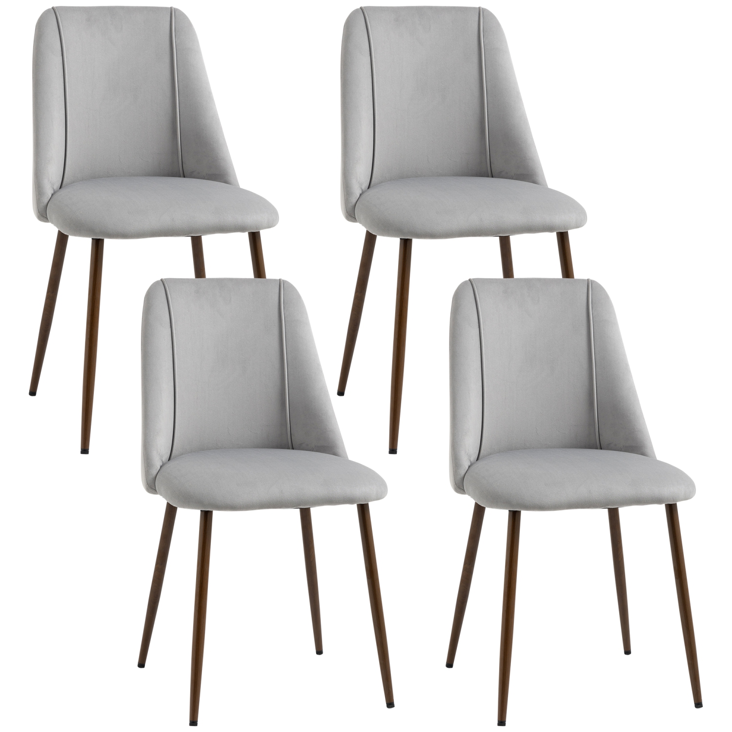 HOMCOM Dining Chairs Set of 4, Modern Kitchen Chairs with Velvet-touch Upholstery, Curved Back and Wood-grain Steel Legs, Accent Chairs for Living Room, Bedroom, Grey