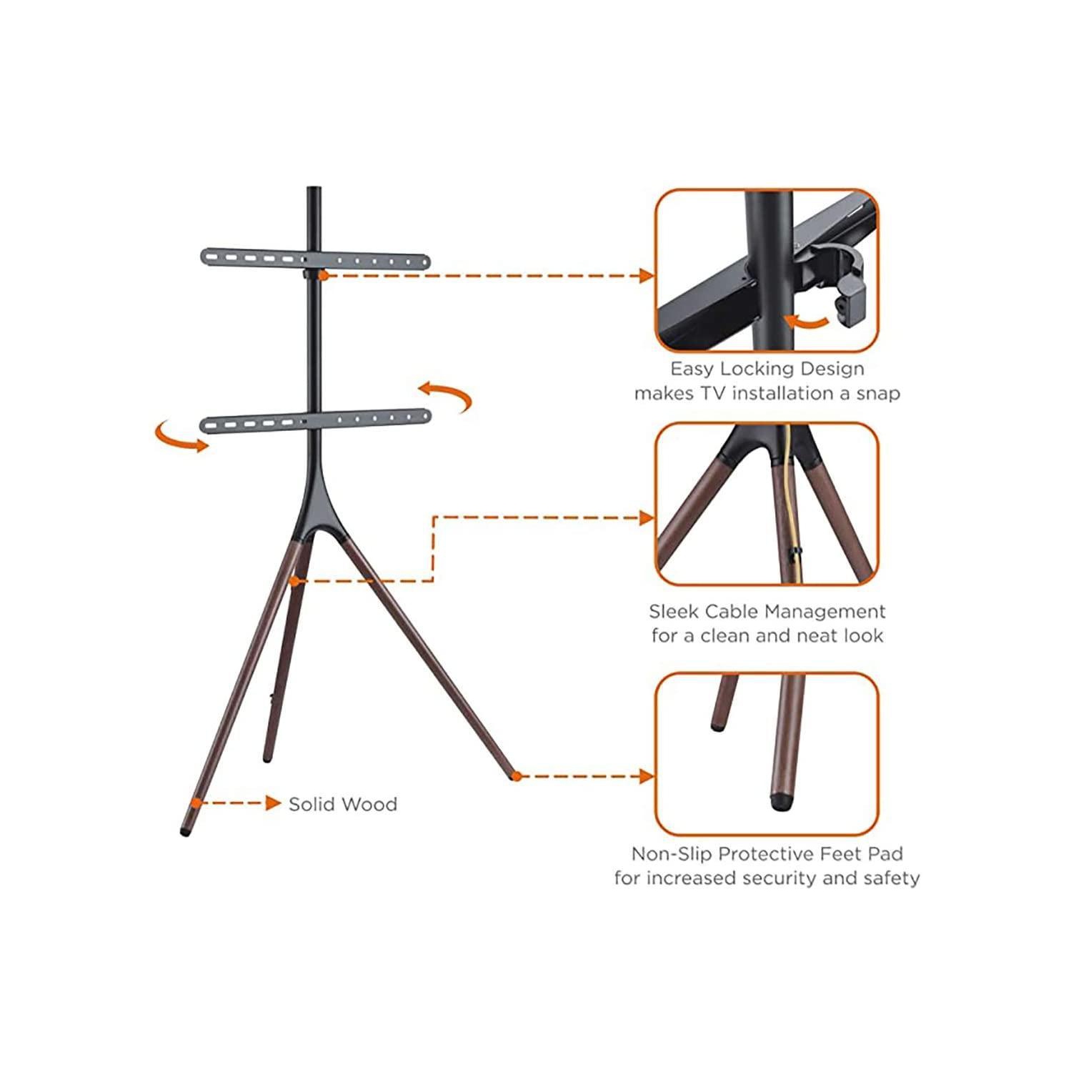 Easel Studio Floor TV Stand for Most 45"-65" Flat Panel TVs, Mobile TV Cart Shelf with Swivel and Tripod Base up to 70.4lbs Max VESA 600x400