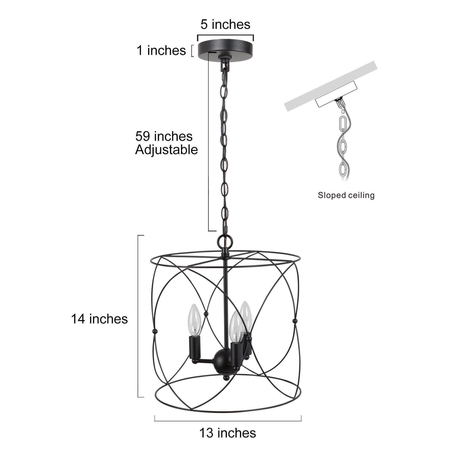 Black Drum Dining Room Chandelier, 3-Light Black Geometric Drum In Candle Style Modern/Contemporary LED Dry rated Chandelier