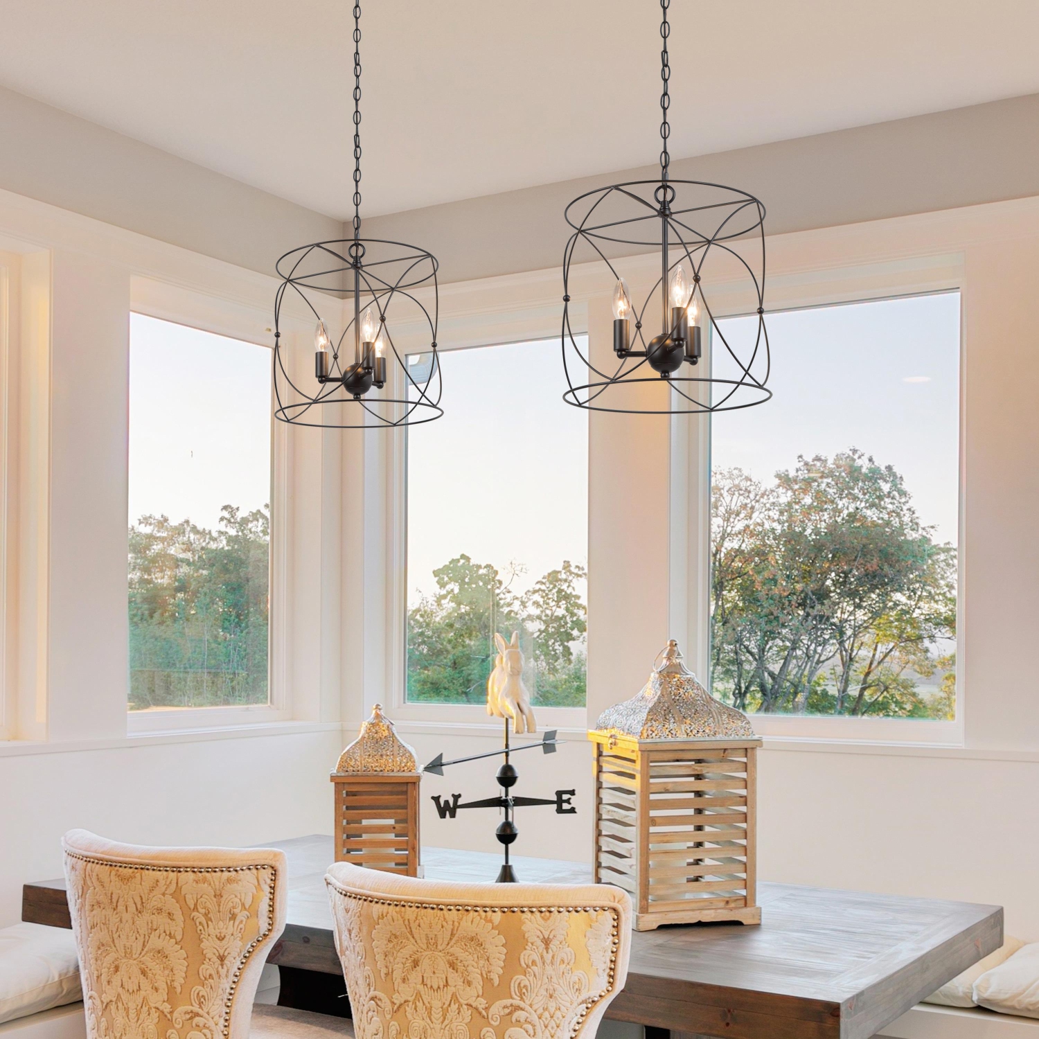 Black Drum Dining Room Chandelier, 3-Light Black Geometric Drum In Candle Style Modern/Contemporary LED Dry rated Chandelier