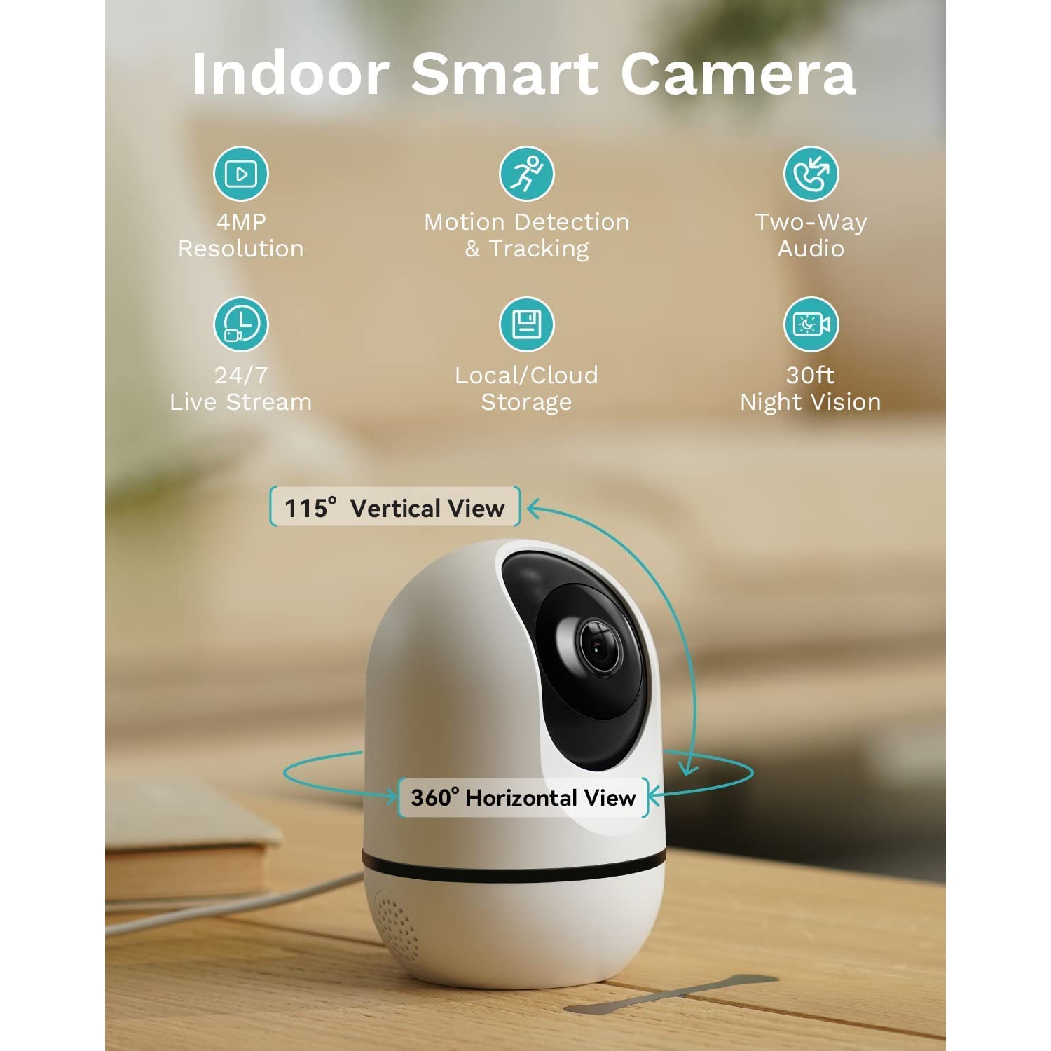 Caméra de surveillance intérieure 4&nbsp;Mpx de WUUK, caméra panoramique/inclinable à 360° pour interphone de surveillance, caméra de sécurité Wi-Fi