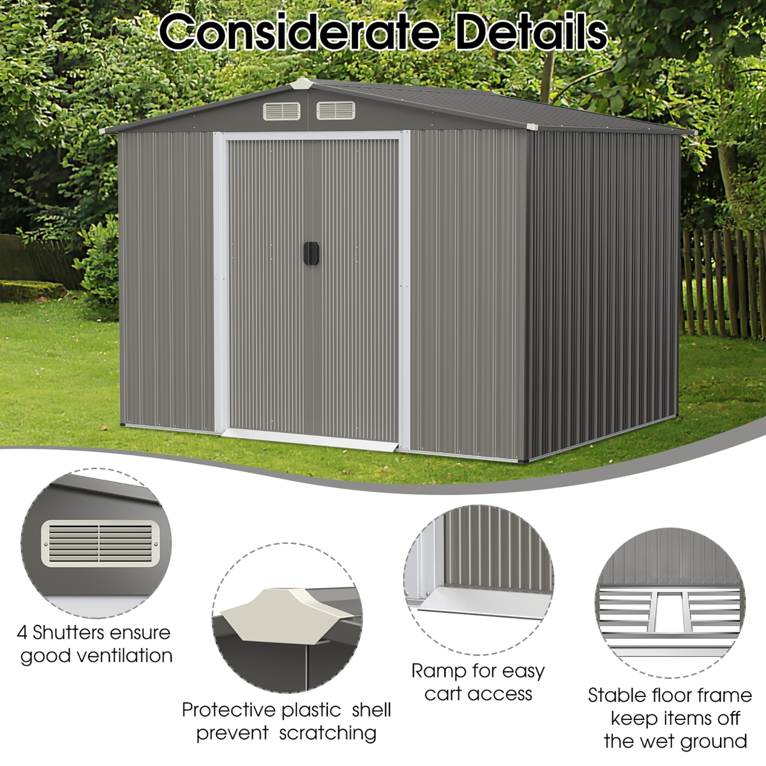 Costway 8'x6' Outdoor Storage Shed Galvanized Steel Tool House Organizer for Garden Yard