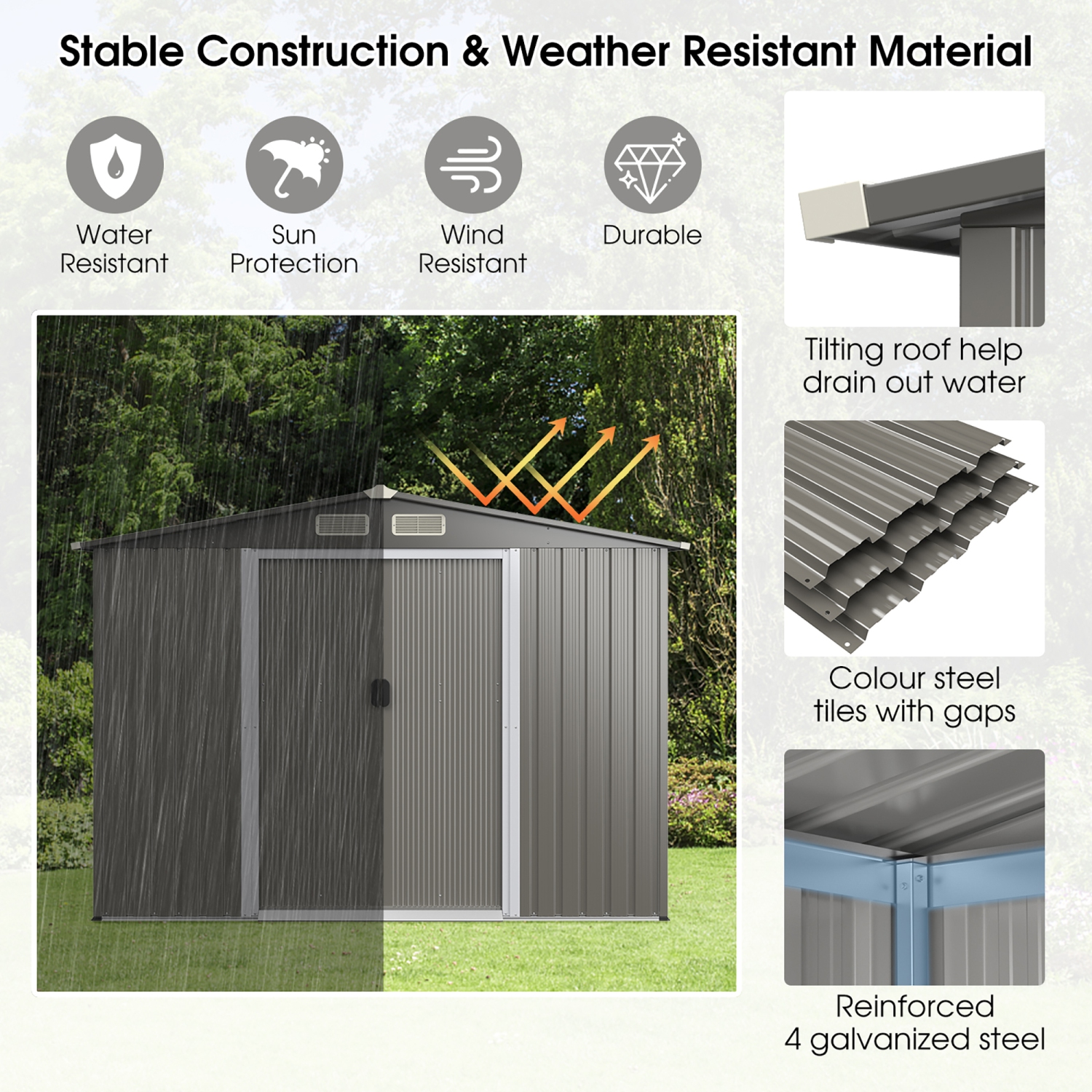 Costway 8'x6' Outdoor Storage Shed Galvanized Steel Tool House Organizer for Garden Yard