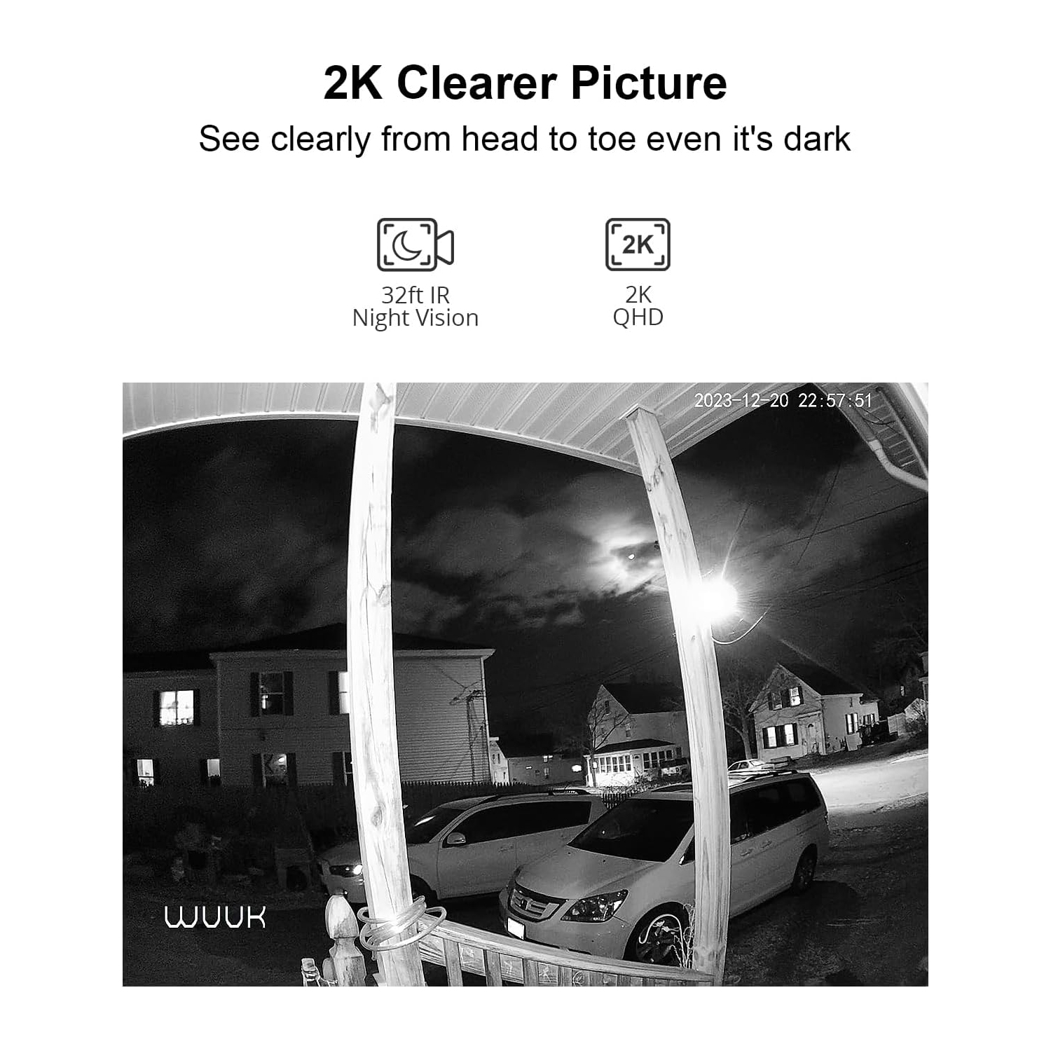 WUUK Add-on Doorbell Camera(WUUK Base Station Required), 2K Video Doorbell, No Subscription, Wire Free or Wired, Human and Motion Detection,