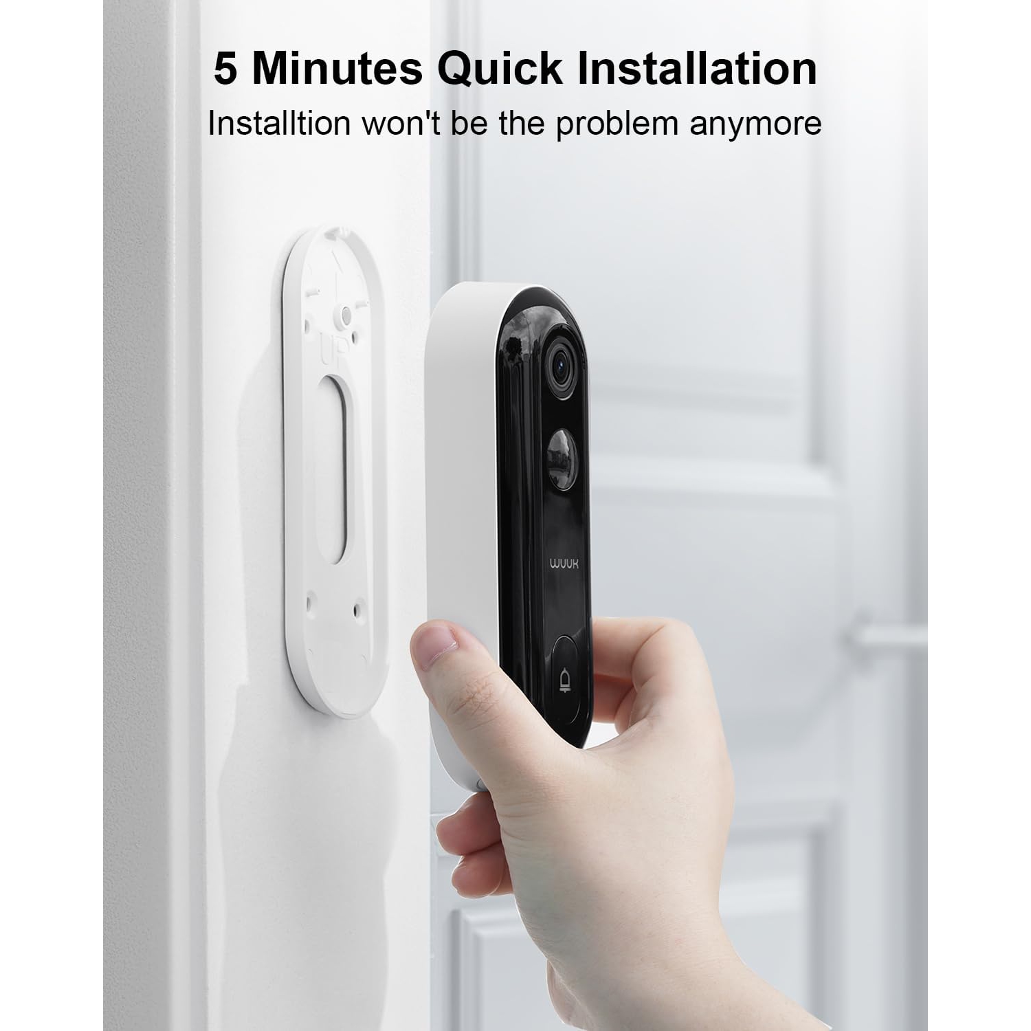 WUUK Add-on Doorbell Camera(WUUK Base Station Required), 2K Video Doorbell, No Subscription, Wire Free or Wired, Human and Motion Detection,