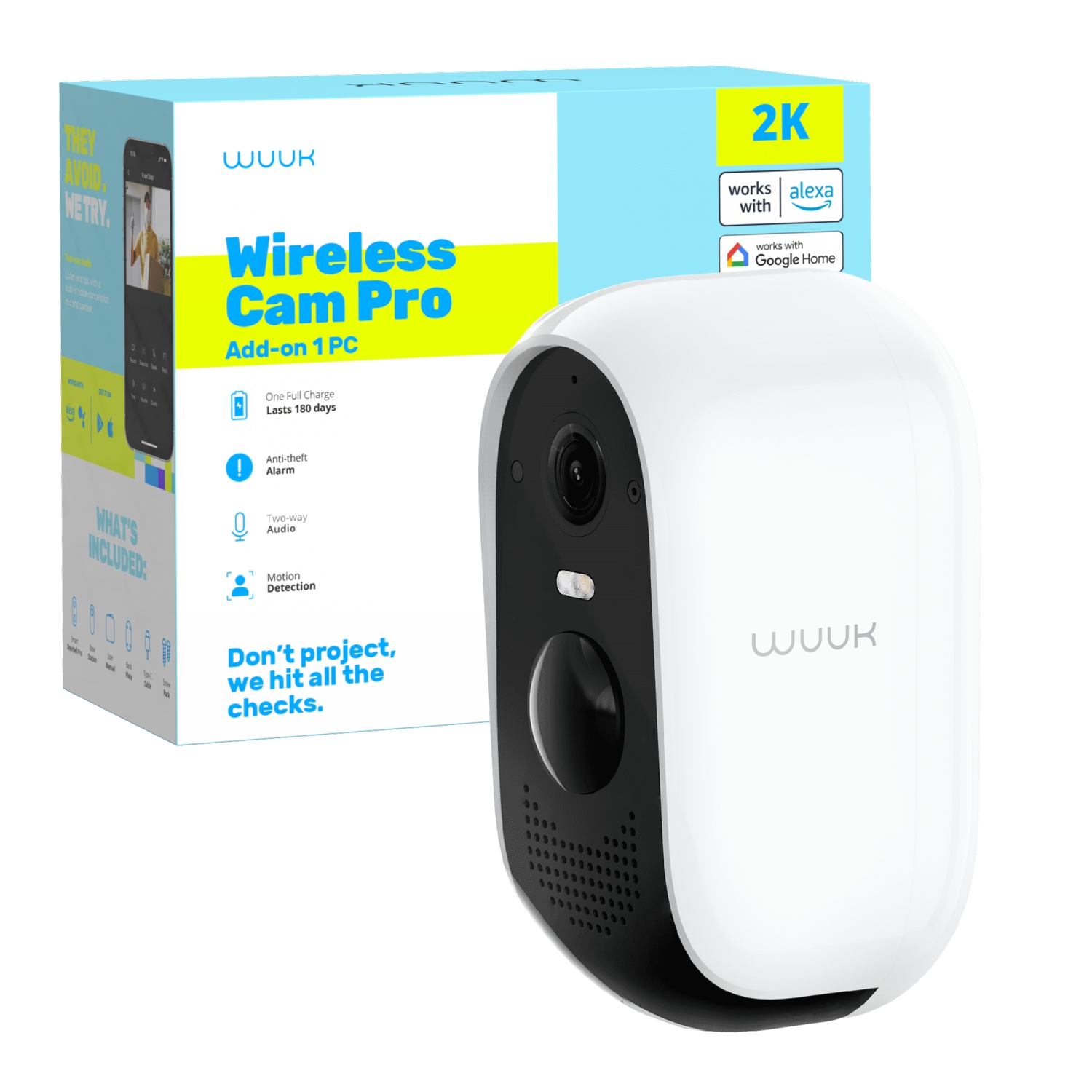 WUUK Add-on Wireless Security Cameras, Base Station Required, WiFi Outdoor Cameras for Home Security, No Monthly Fee, IP67, Colorful Night Vision, Google & Alexa Compatible