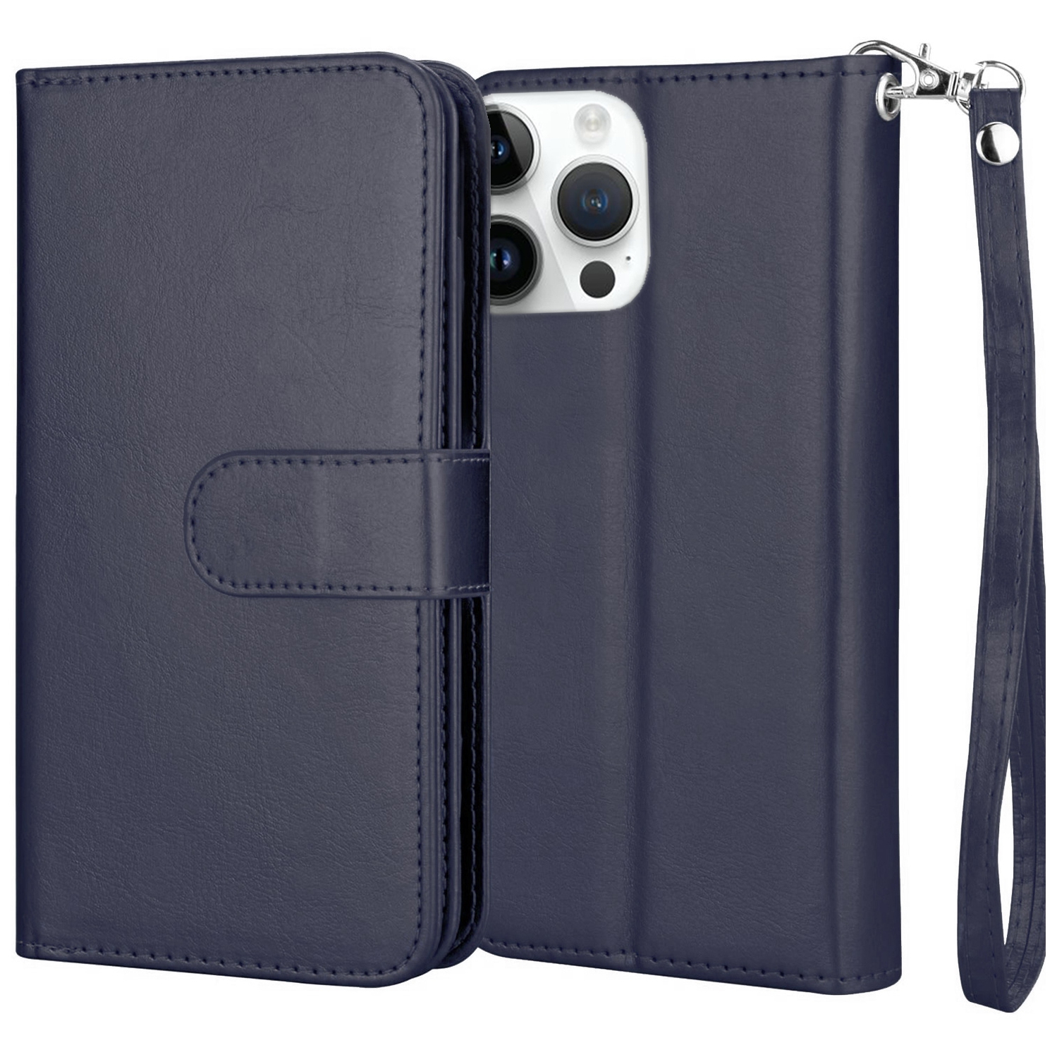 XCRS Apple iPhone 14 pro Wallet Pouch Case, detachable magnet phone cover, Store 9 cards, PU Leather Flip Cover with Kickstand Magnetic Closure Folio