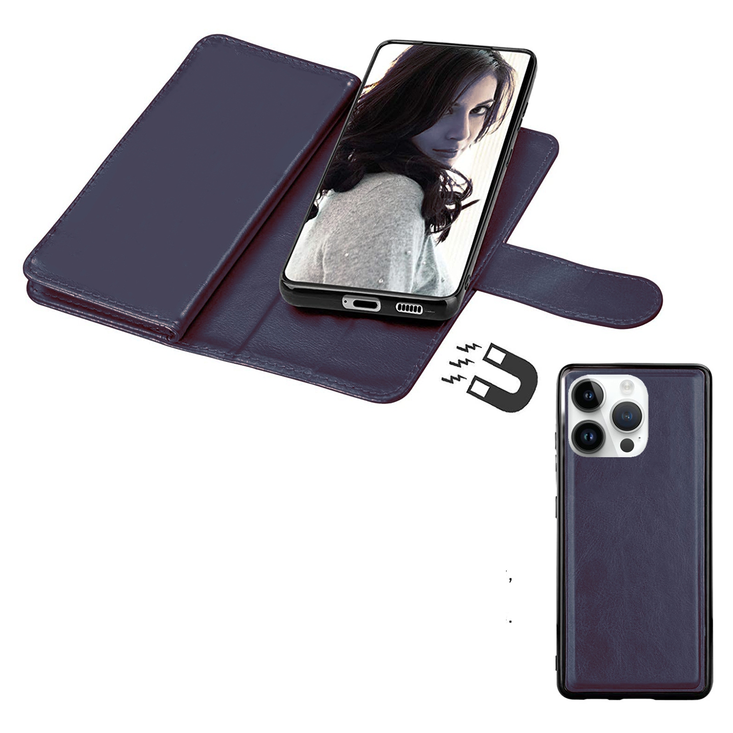 XCRS Apple iPhone 14 pro Wallet Pouch Case, detachable magnet phone cover, Store 9 cards, PU Leather Flip Cover with Kickstand Magnetic Closure Folio