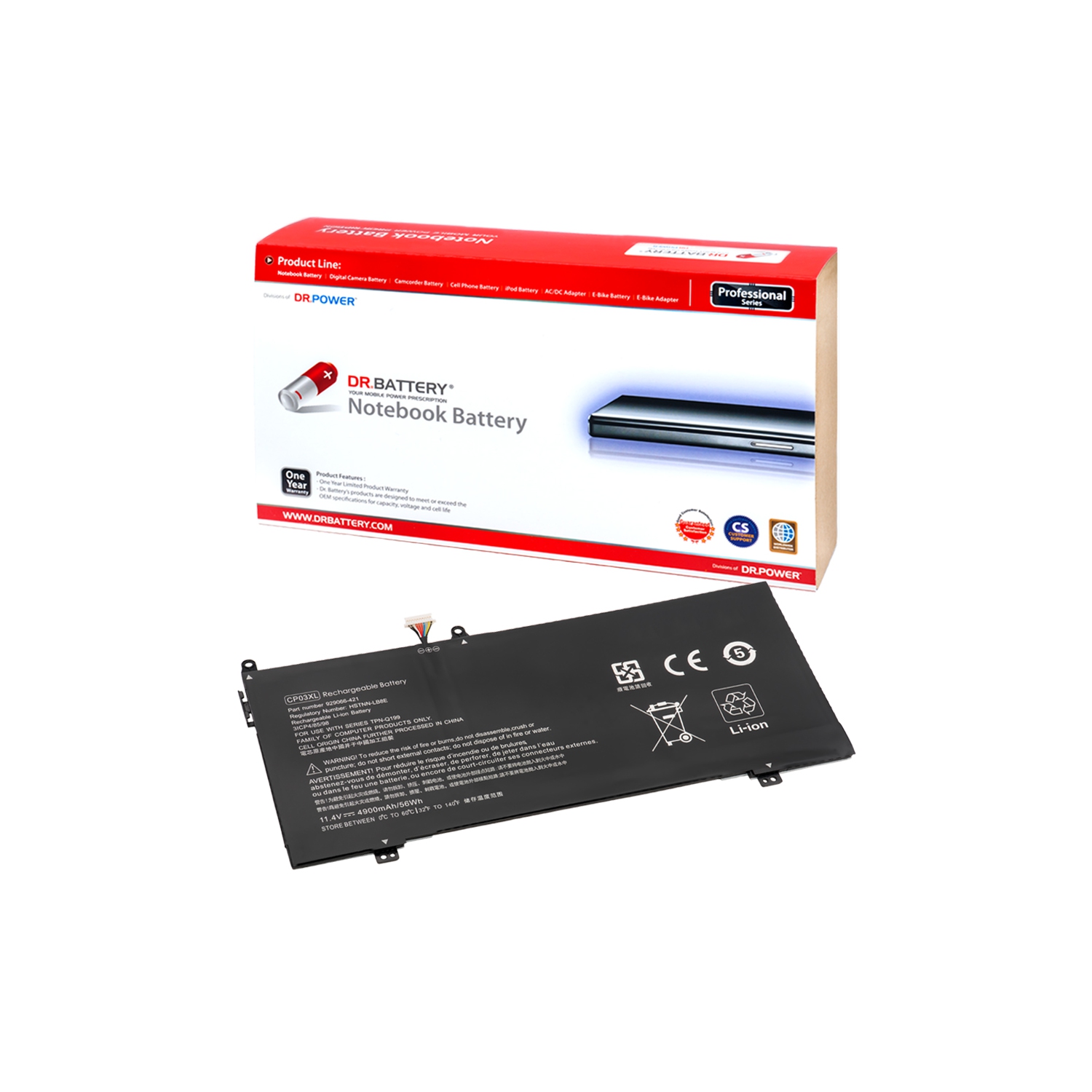 DR. BATTERY Replacement Laptop Battery for HP Spectre X360 13 TPN-Q199 929066-421 929072-855 CP03060XL CP03XL HSTNN-LB8E [11.4V / 56Wh] **Free