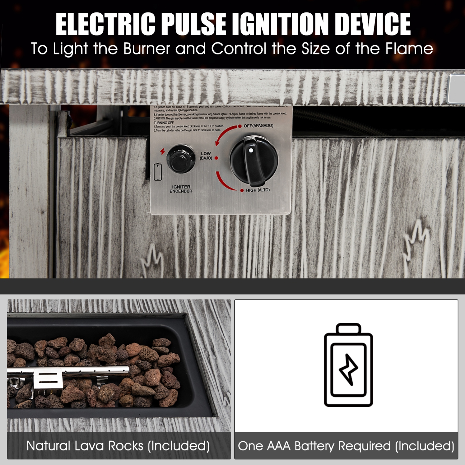 Patiojoy 43" Propane Fire Pit Table 50,000 BTU Outdoor Propane Gas Fire Table w/ Wood Grain Tabletop Hideaway Tank Storage