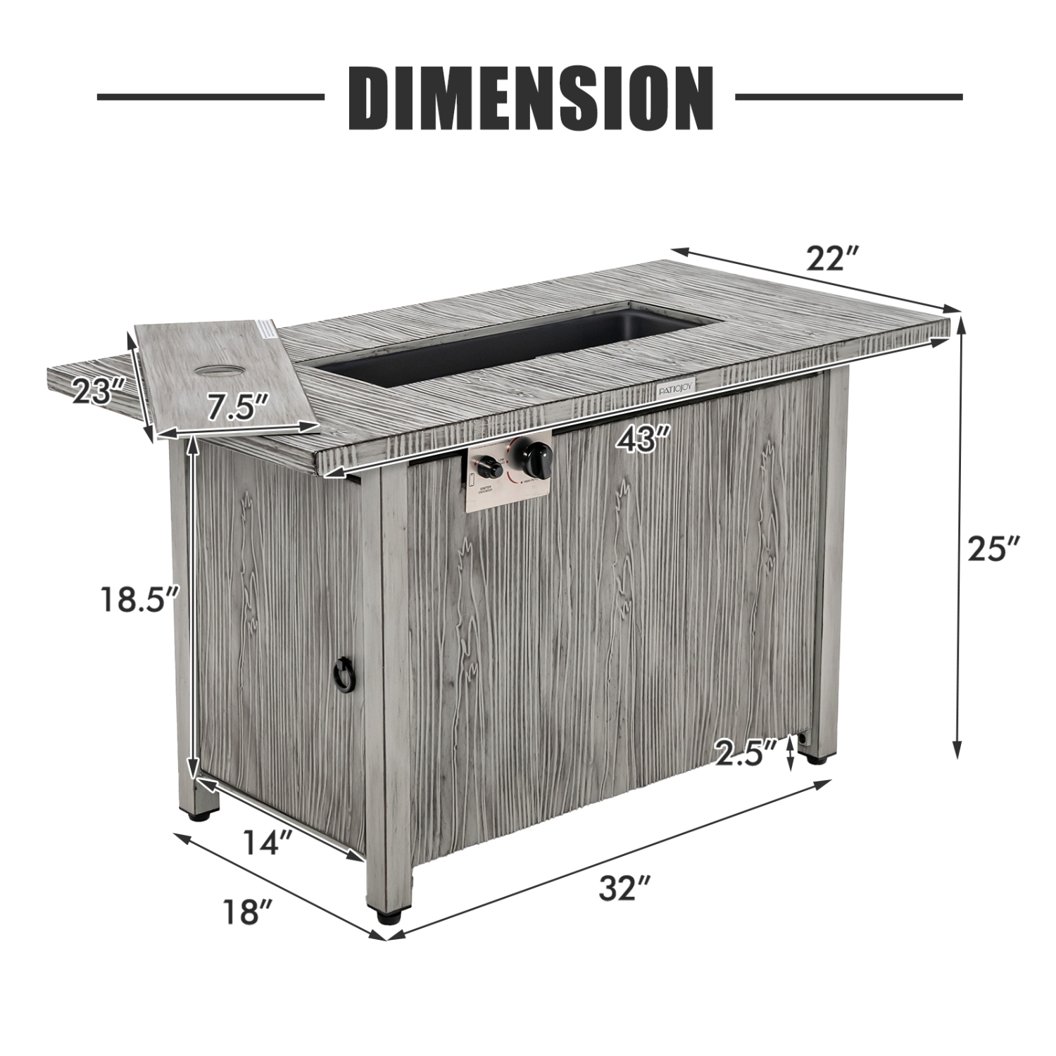 Patiojoy 43" Propane Fire Pit Table 50,000 BTU Outdoor Propane Gas Fire Table w/ Wood Grain Tabletop Hideaway Tank Storage