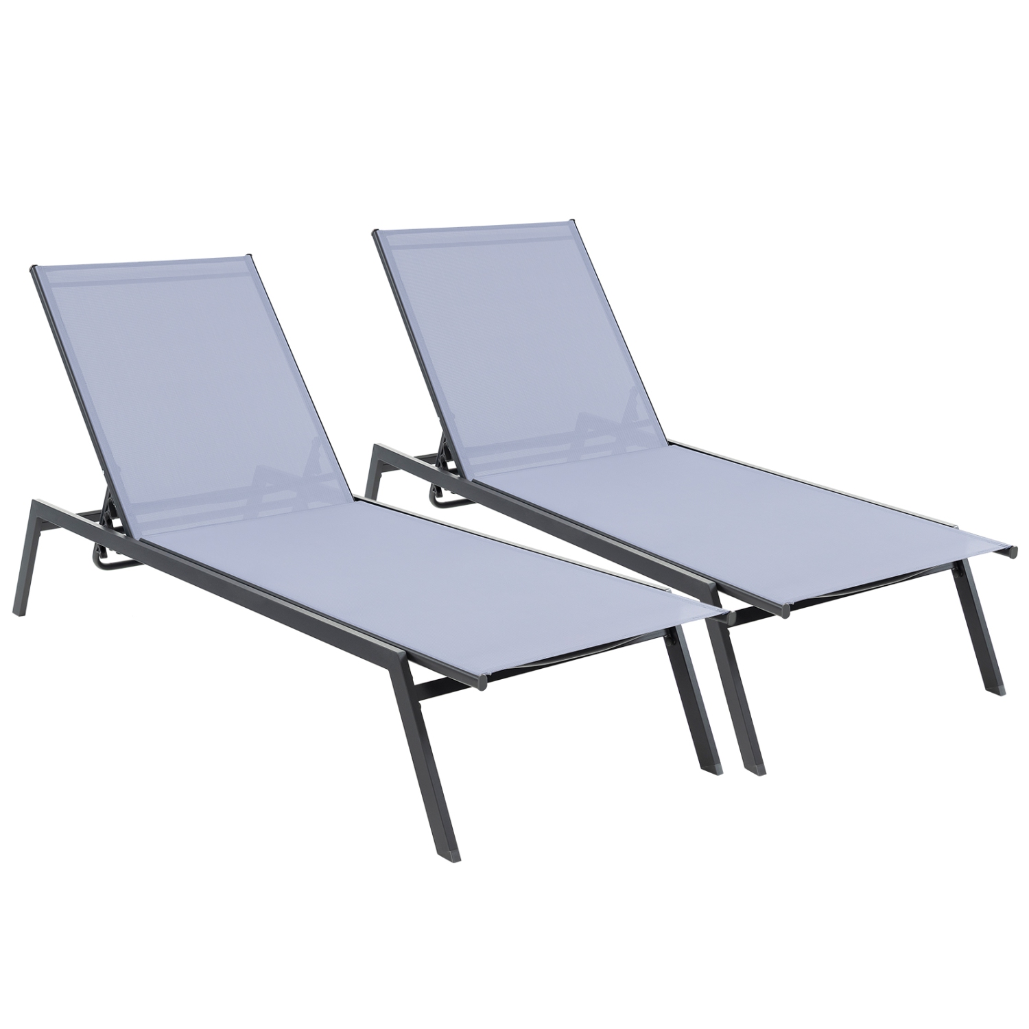 Topbuy 1PC/2PCS Patio Chaise Lounge Chair Outdoor Recliner w/ 6-Level Adjustable Backrest Breathable & Quick-Drying Fabric