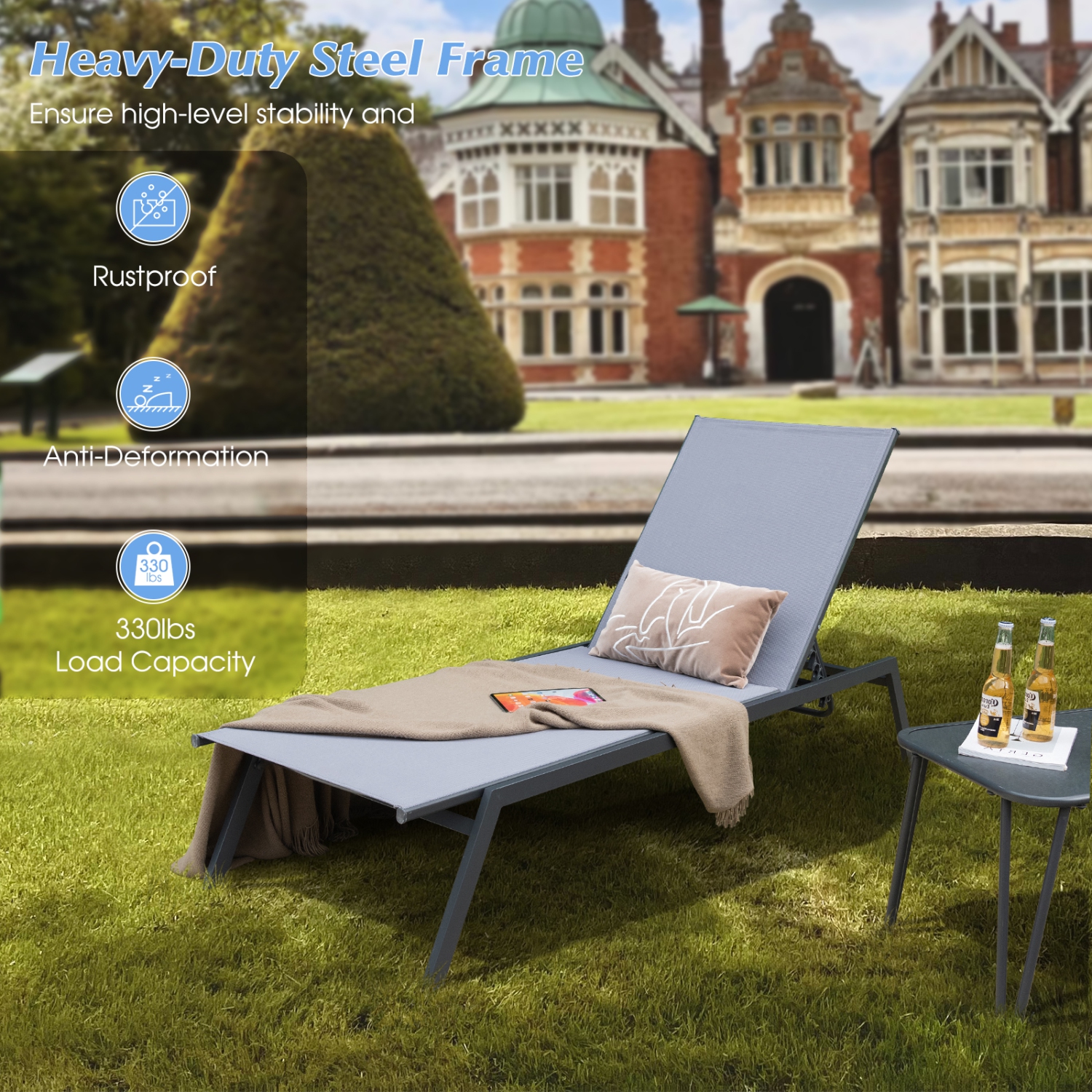 Topbuy 1PC/2PCS Patio Chaise Lounge Chair Outdoor Recliner w/ 6-Level Adjustable Backrest Breathable & Quick-Drying Fabric