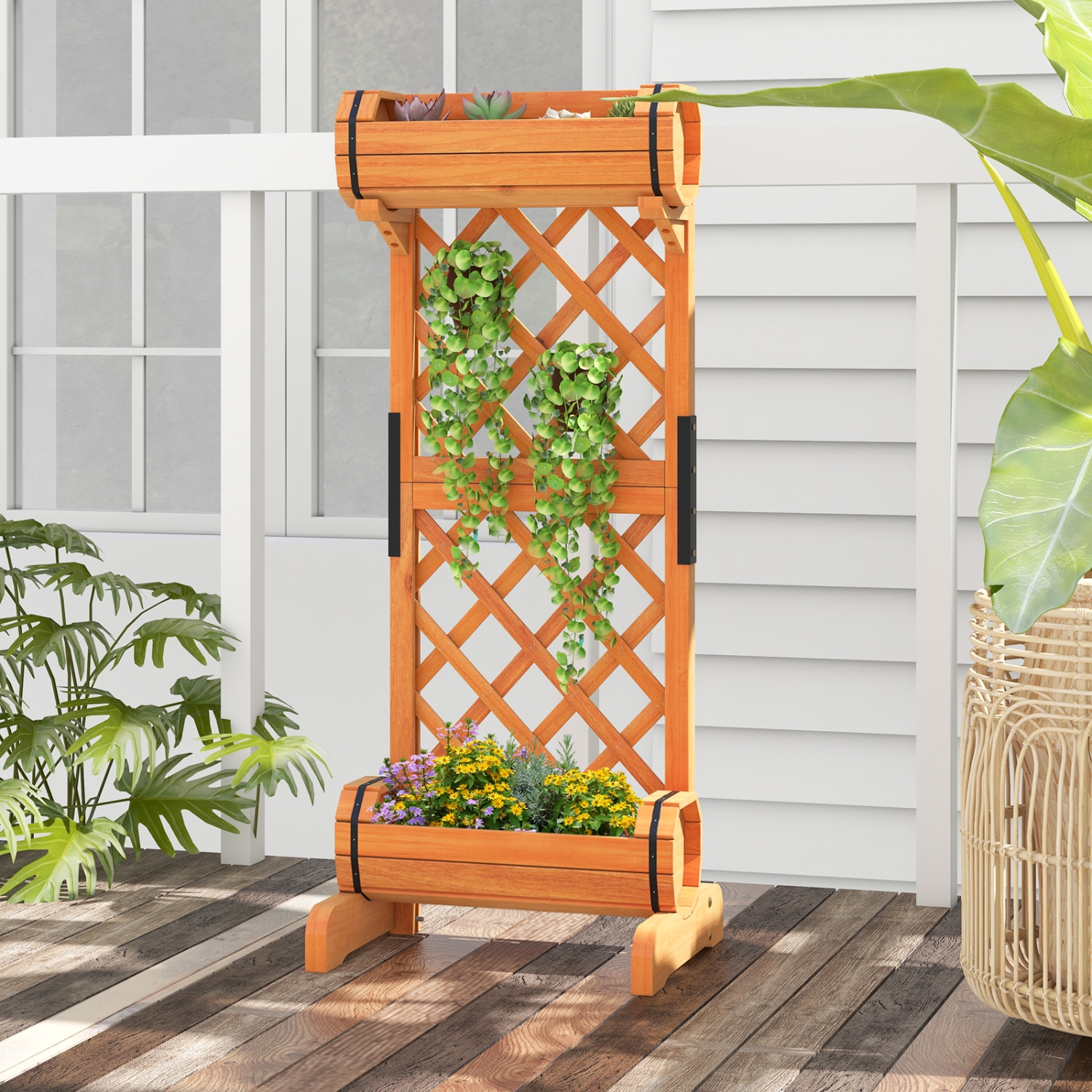 Topbuy 2-In-1 Raised Garden Bed with Trellis Removable Planter Boxes with Lattice Trellis 44.5" Vertical Wood Flower Bed