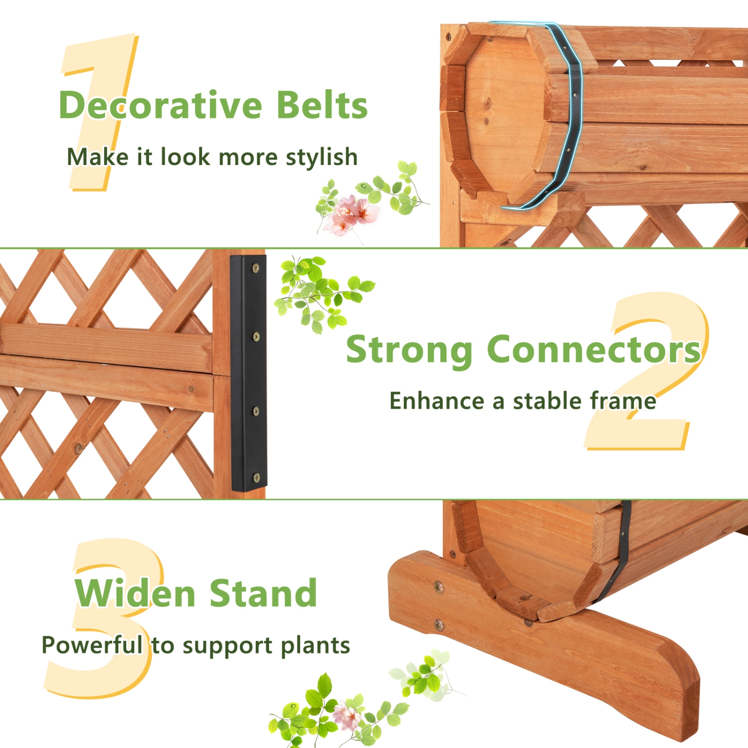 Topbuy 2-In-1 Raised Garden Bed with Trellis Removable Planter Boxes with Lattice Trellis 44.5" Vertical Wood Flower Bed