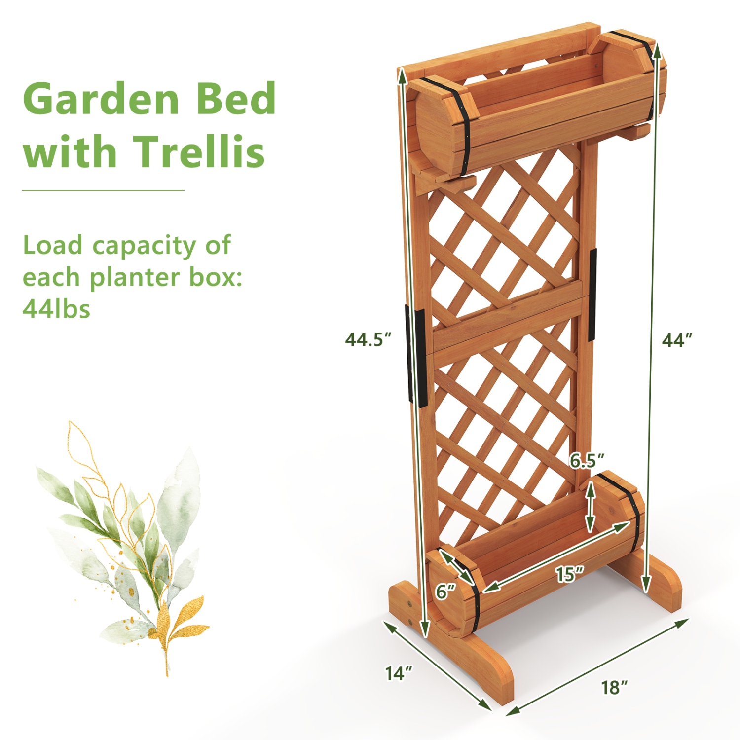 Topbuy 2-In-1 Raised Garden Bed with Trellis Removable Planter Boxes with Lattice Trellis 44.5" Vertical Wood Flower Bed