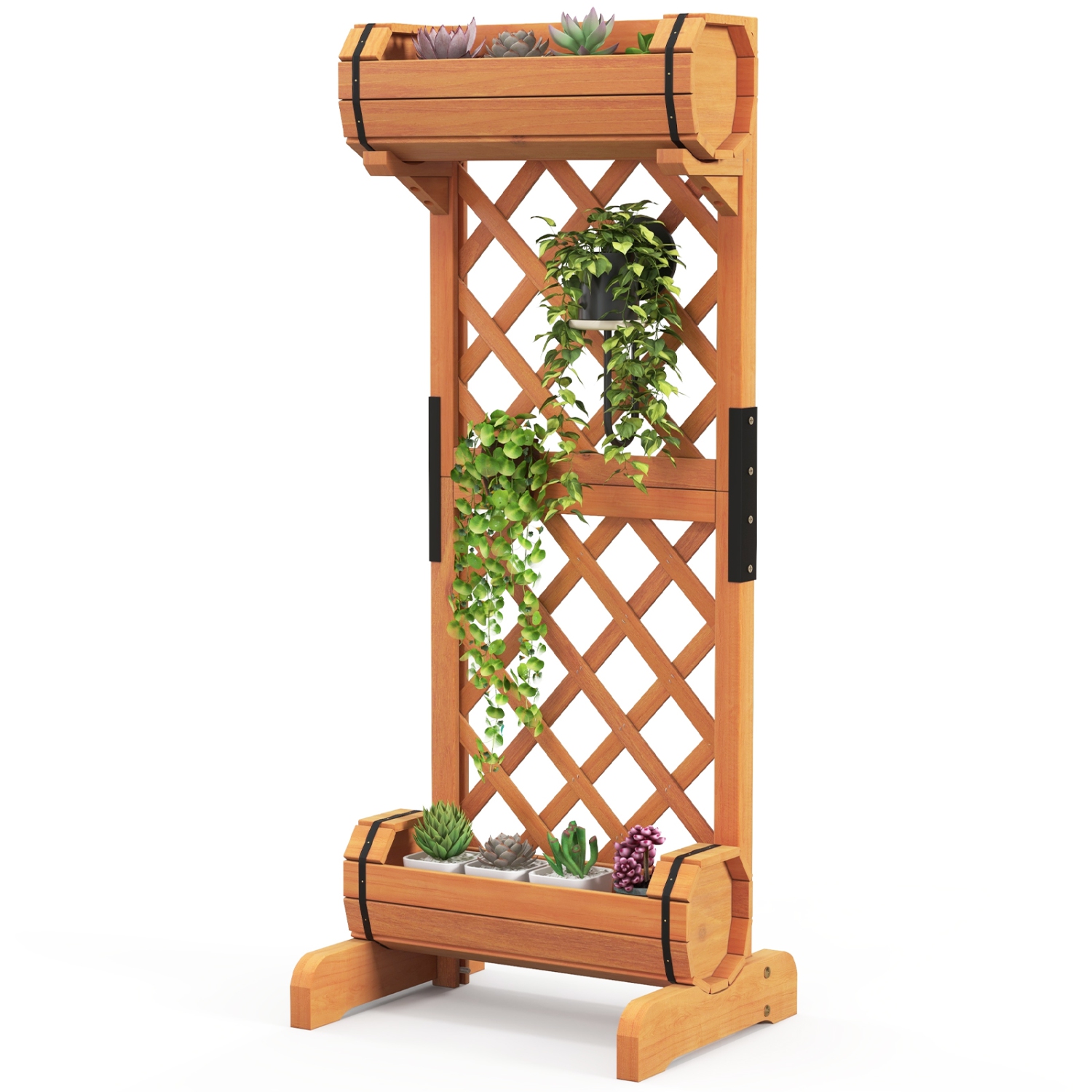 Topbuy 2-In-1 Raised Garden Bed with Trellis Removable Planter Boxes with Lattice Trellis 44.5" Vertical Wood Flower Bed