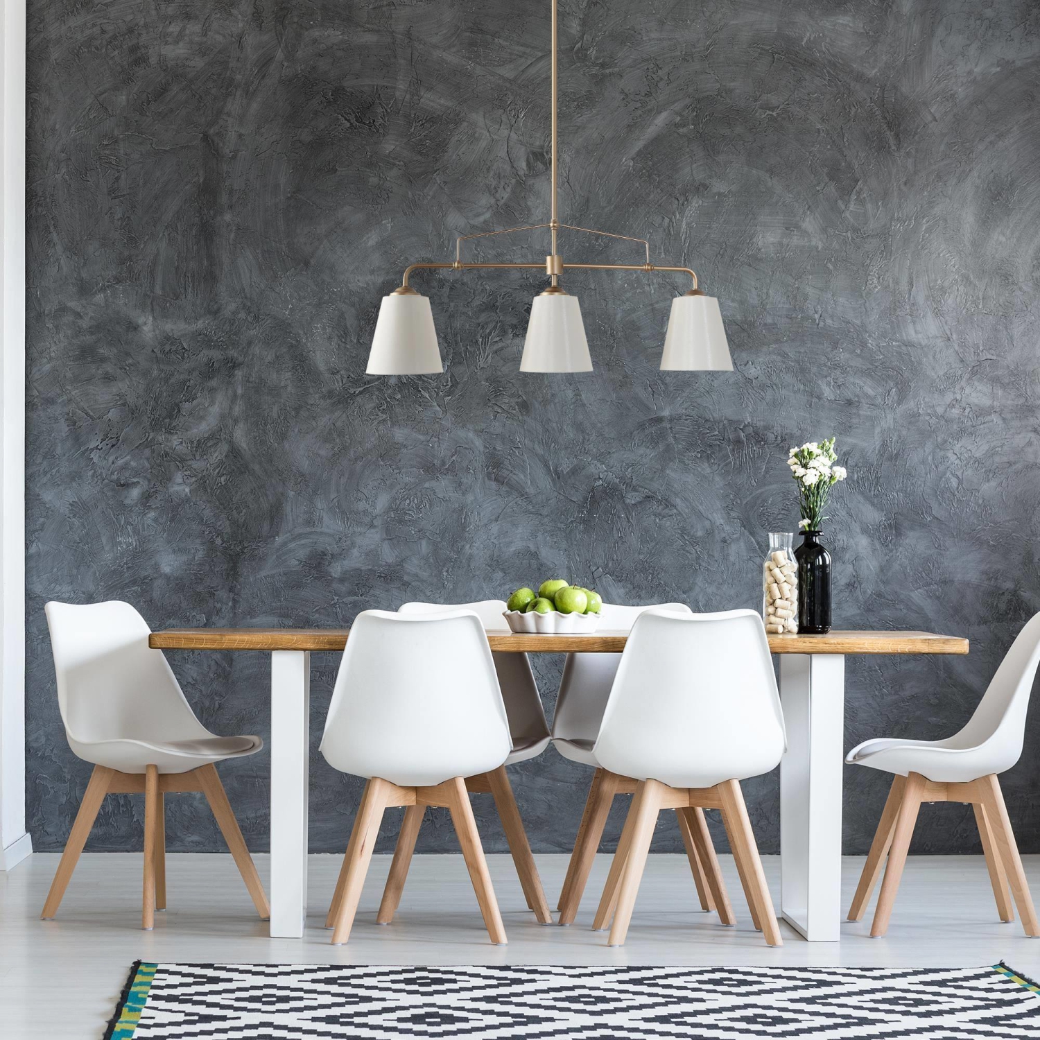 Farmhouse Gold Dining Room Chandelier, 32 in. 3-Light Modern Linear Island Chandelier with Fabric Shades