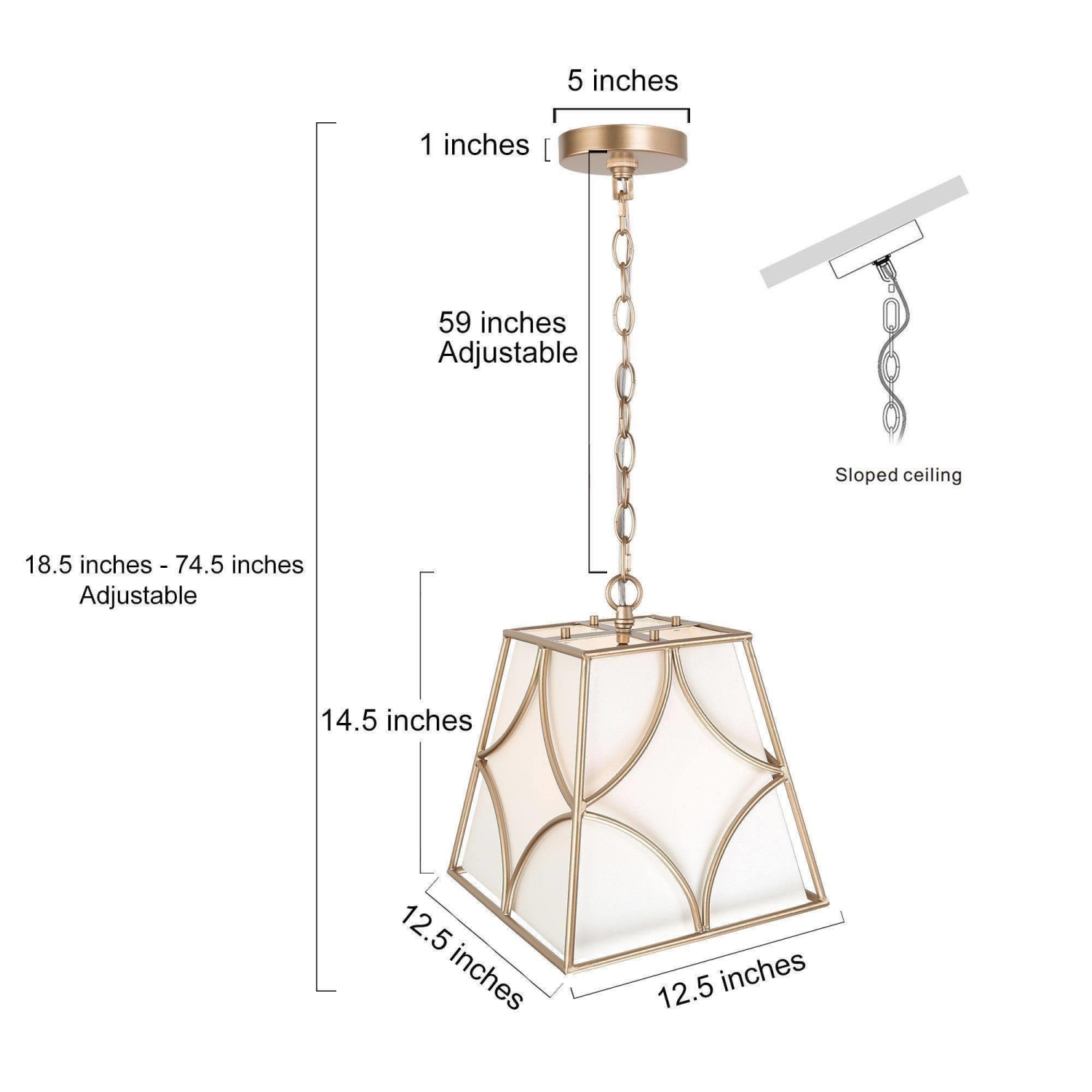 Farmhouse Gold Pendant Light, 4-Light Modern Gold Kitchen Island Chandelier with Fabric Shade