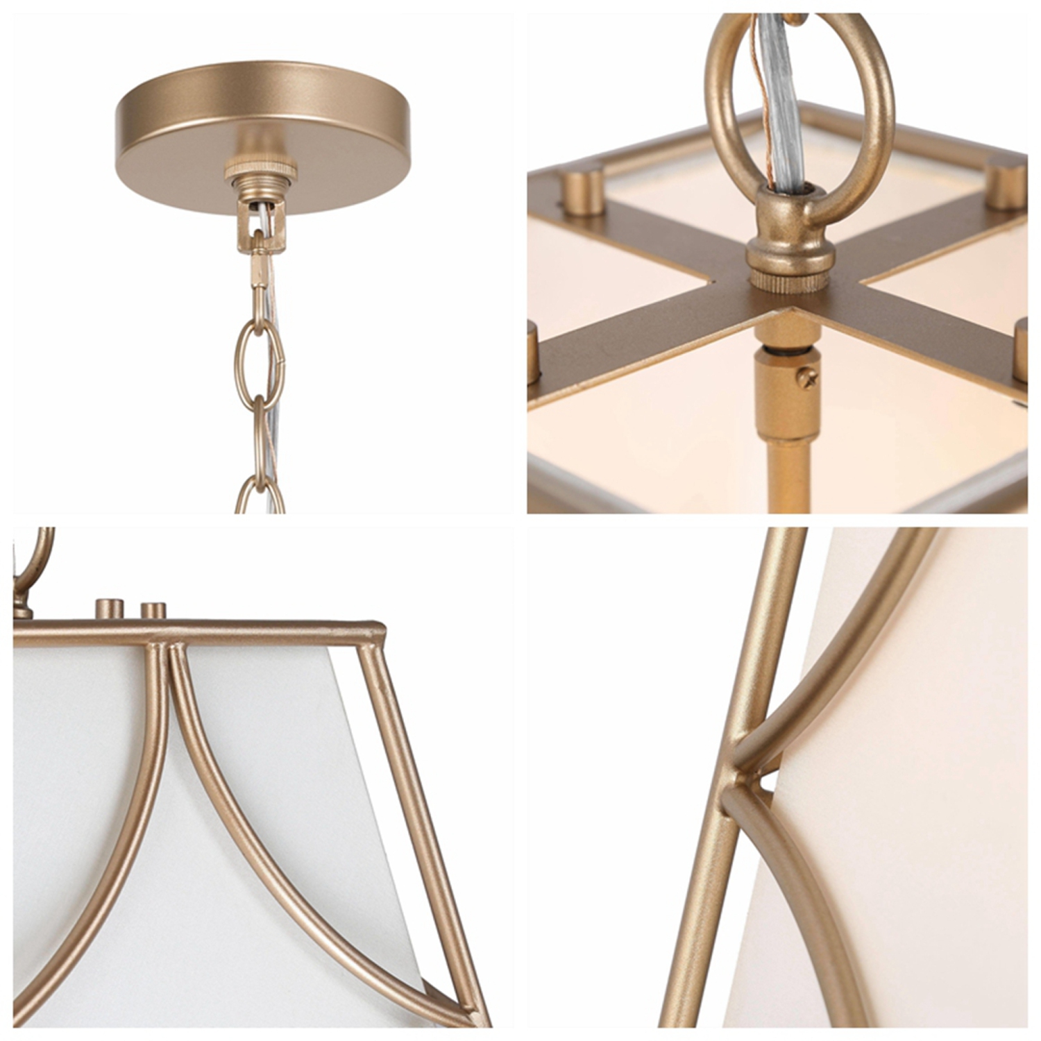 Farmhouse Gold Pendant Light, 4-Light Modern Gold Kitchen Island Chandelier with Fabric Shade