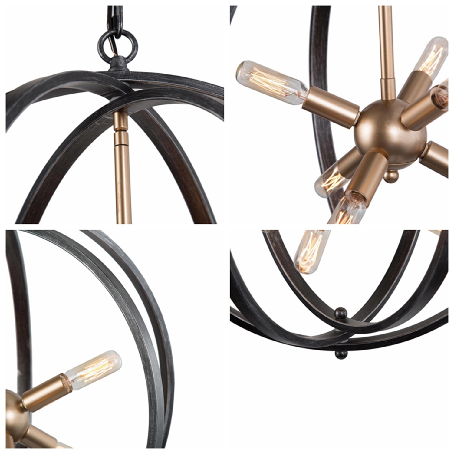 Modern Farmhouse Globe Dining Room Chandelier, 6-Light Circle Brushed Black Chandelier Light