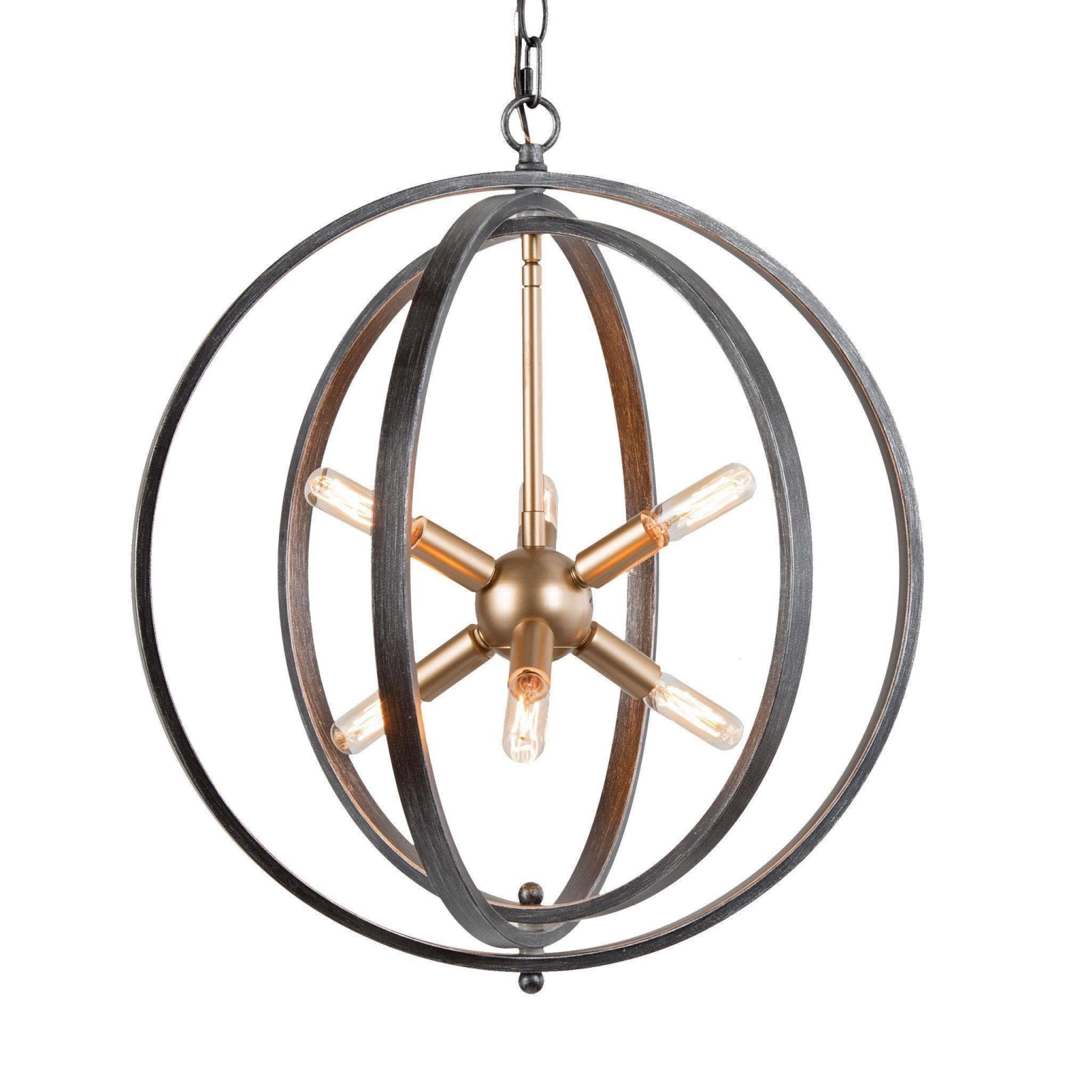 Modern Farmhouse Globe Dining Room Chandelier, 6-Light Circle Brushed Black Chandelier Light