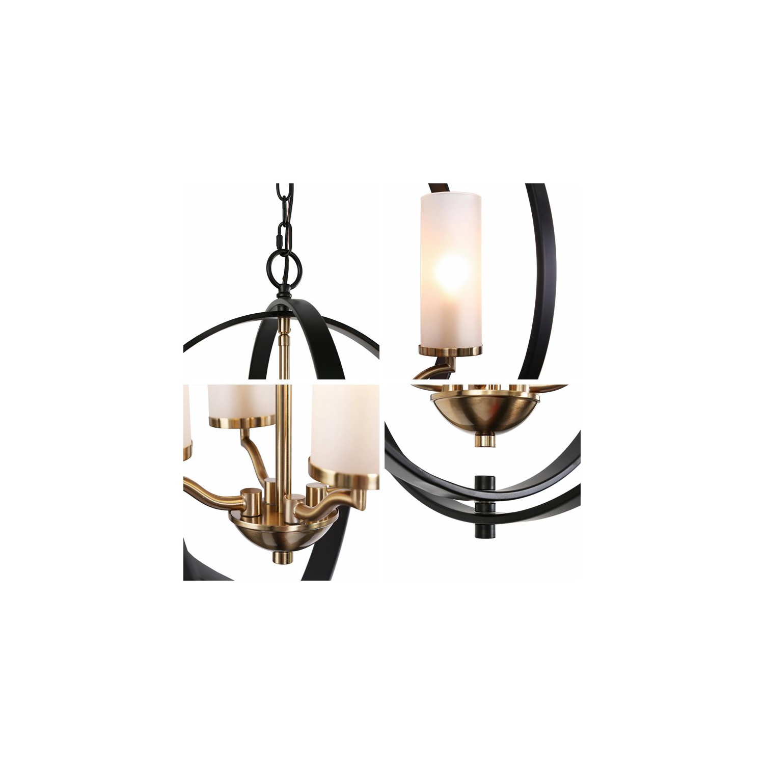 Modern Globe Chandelier Light 4-Light Matte Black & Electroplate Brass Modern Circle Chandelier with Candlestick Design