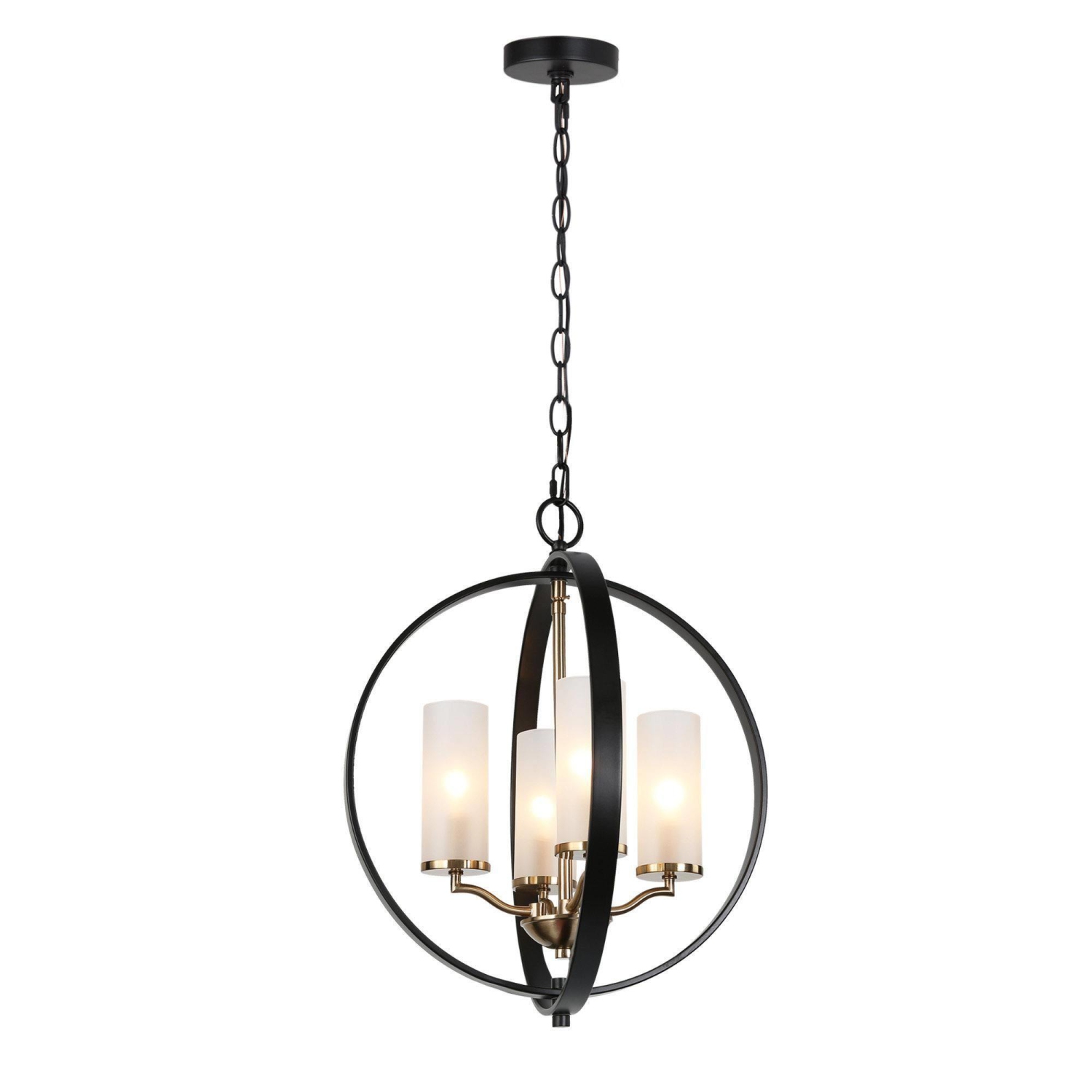 Modern Globe Chandelier Light 4-Light Matte Black & Electroplate Brass Modern Circle Chandelier with Candlestick Design