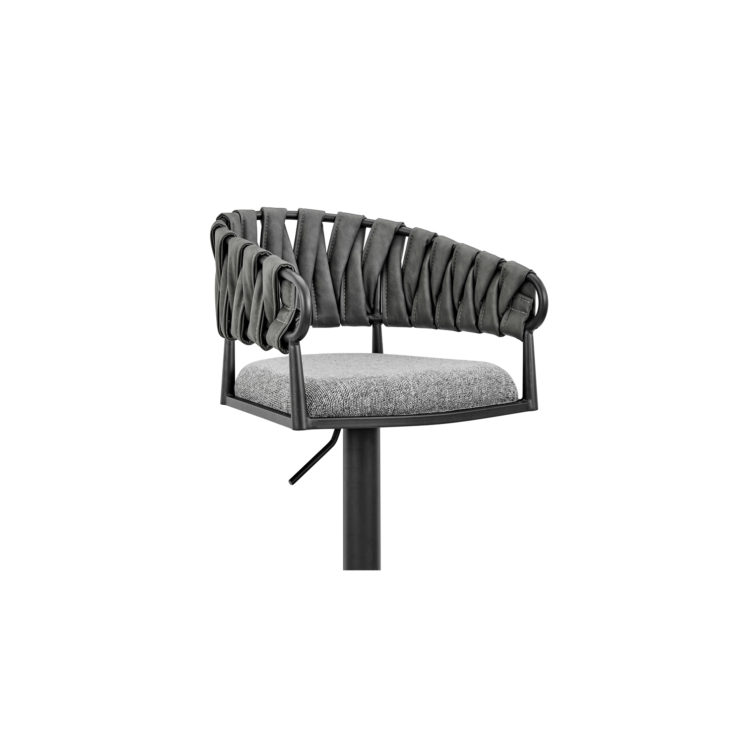 Tabouret de bar ajustable Silabe en métal noir avec tissu gris et similicuir