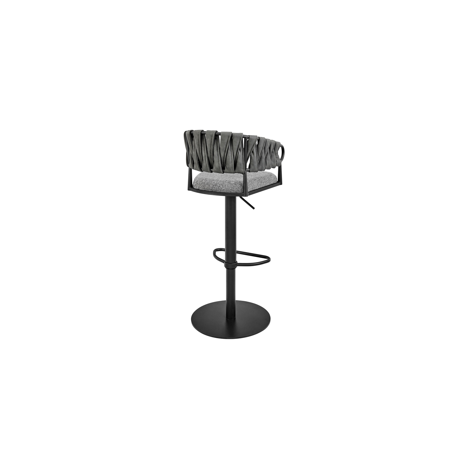 Tabouret de bar ajustable Silabe en métal noir avec tissu gris et similicuir