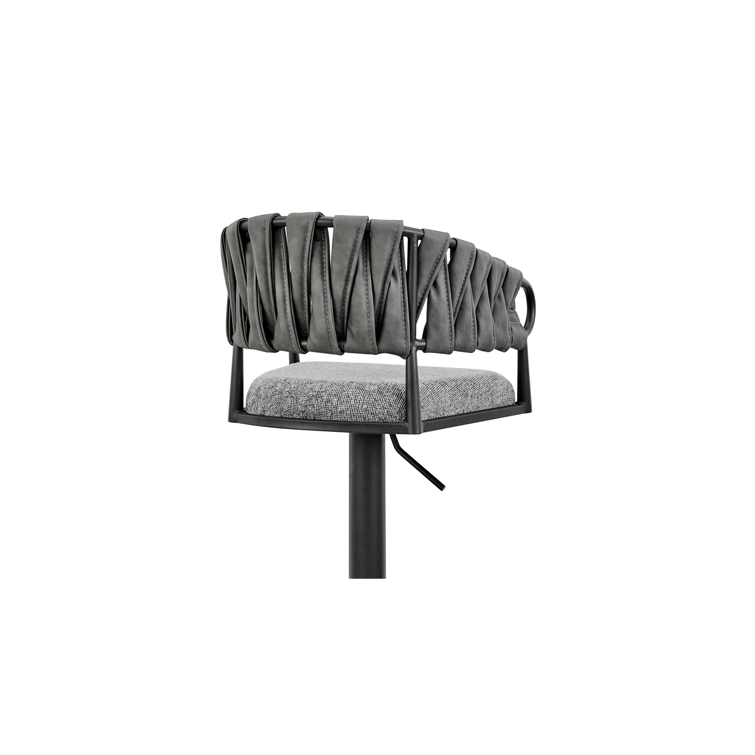Tabouret de bar ajustable Silabe en métal noir avec tissu gris et similicuir