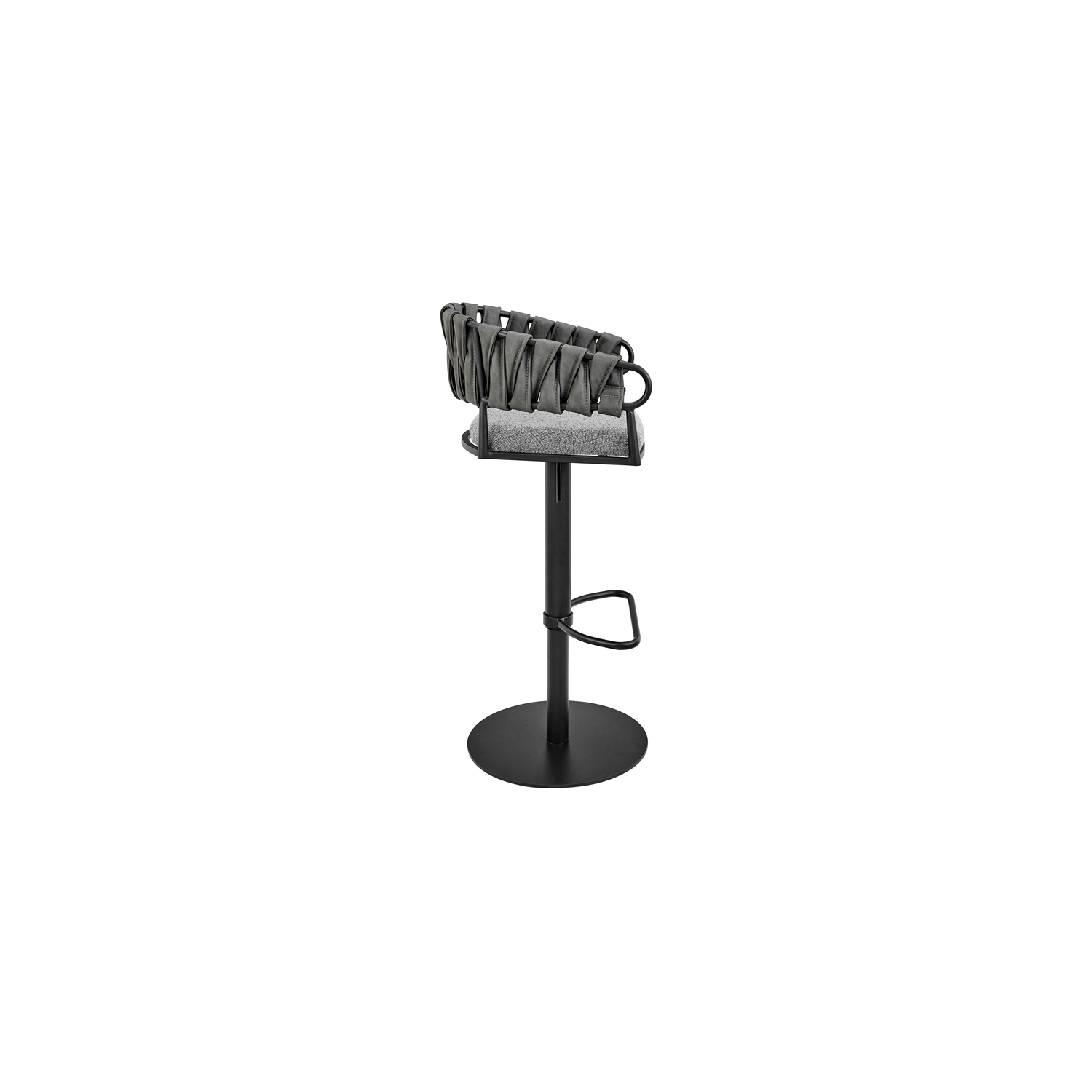 Tabouret de bar ajustable Silabe en métal noir avec tissu gris et similicuir