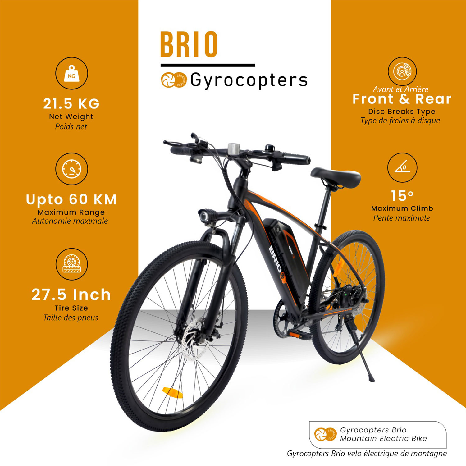Vélo de montagne électrique de 350 W Brio de Gyrocopters avec autonomie maximale de 60 km - Noir - Exclusivité de Best Buy